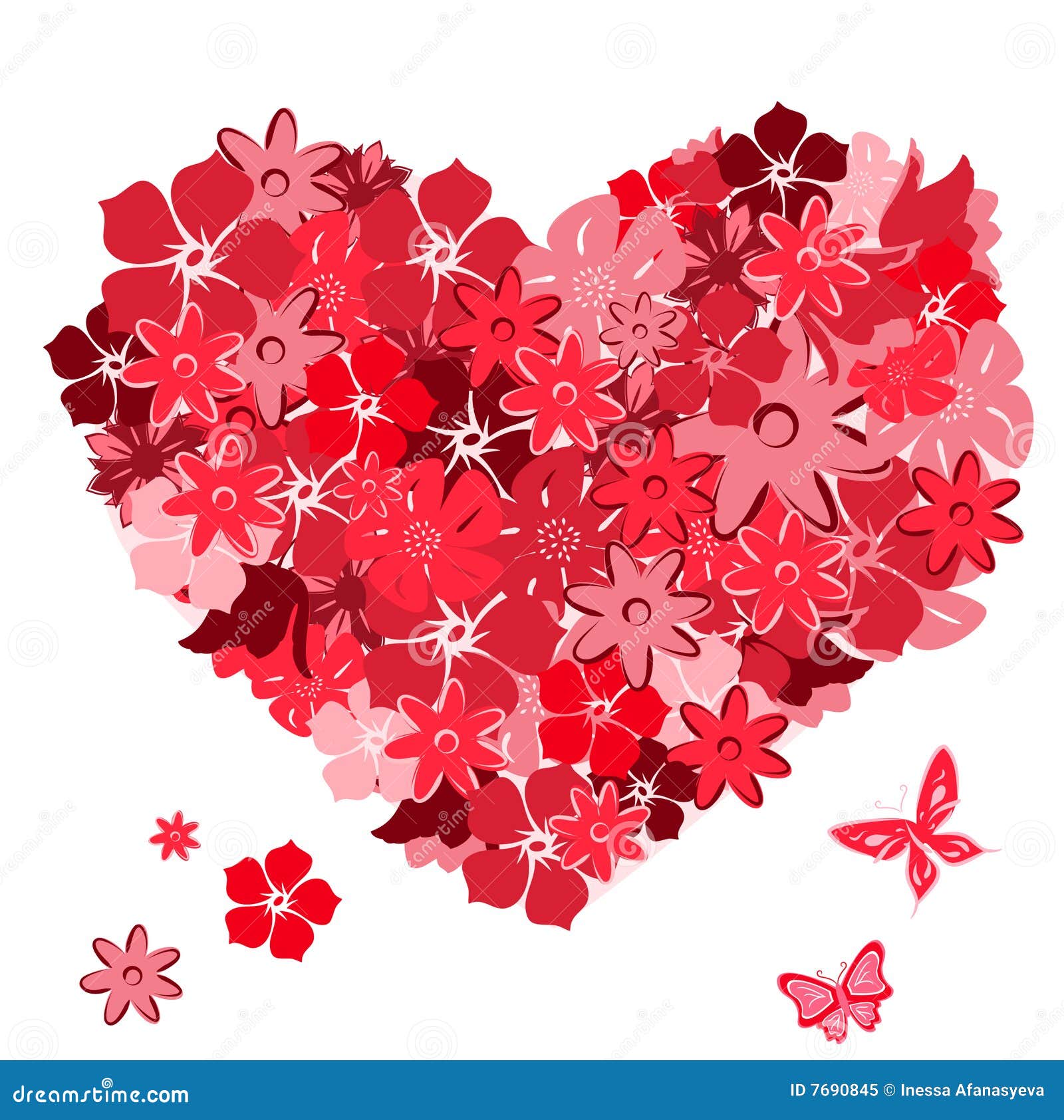 Aankoop Panter ondeugd Bloemen hart met vlinders vector illustratie. Illustration of groet -  7690845