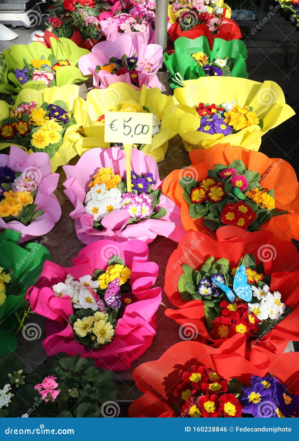 Bloemen Te Koop in De Hal Van Bloemisten Met Het Prijskaartje Stock Foto - Image rood, purper: 160228846