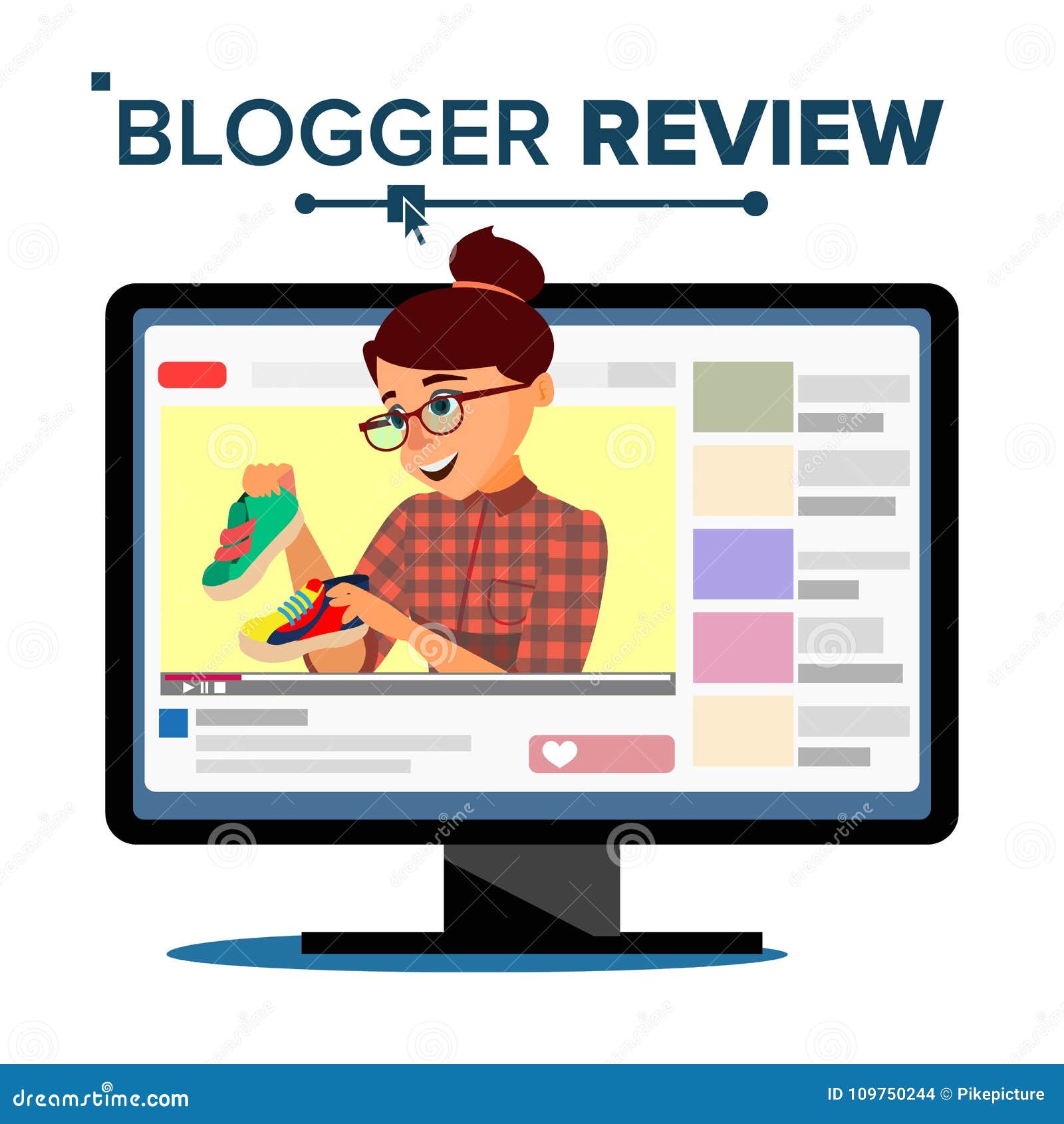 blogger review concept vetor. popular young video streamer blogger girl, woman. fashion blog. live broadcast. online