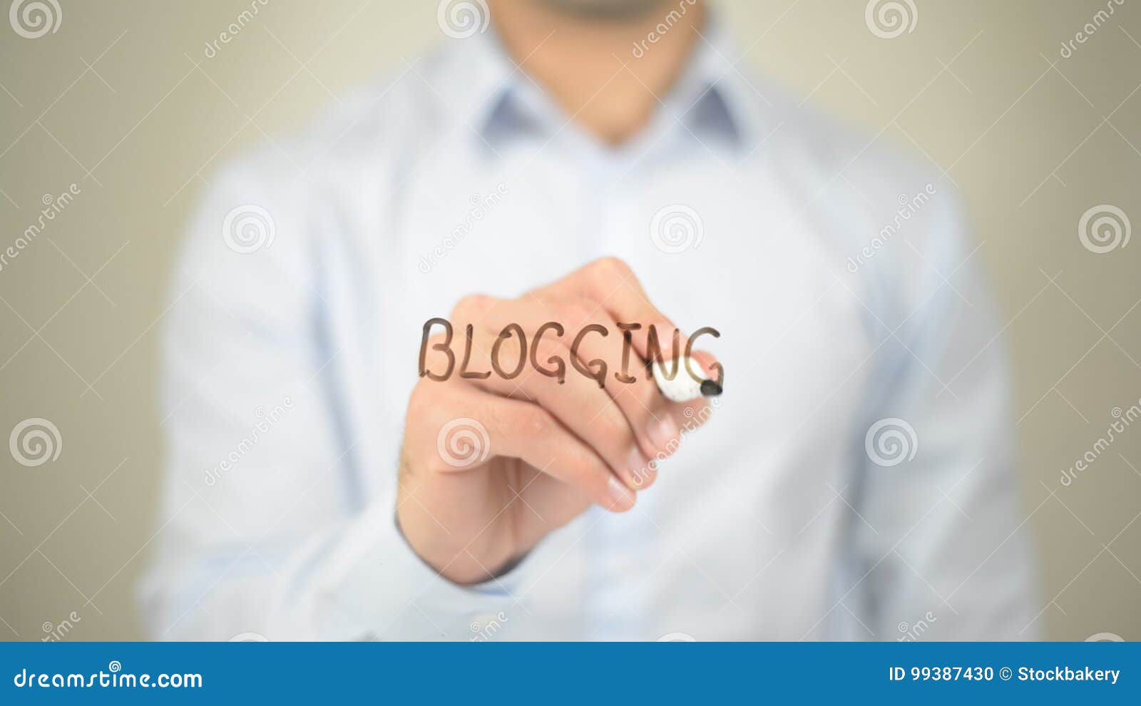 blogging, man writing on transparent screen