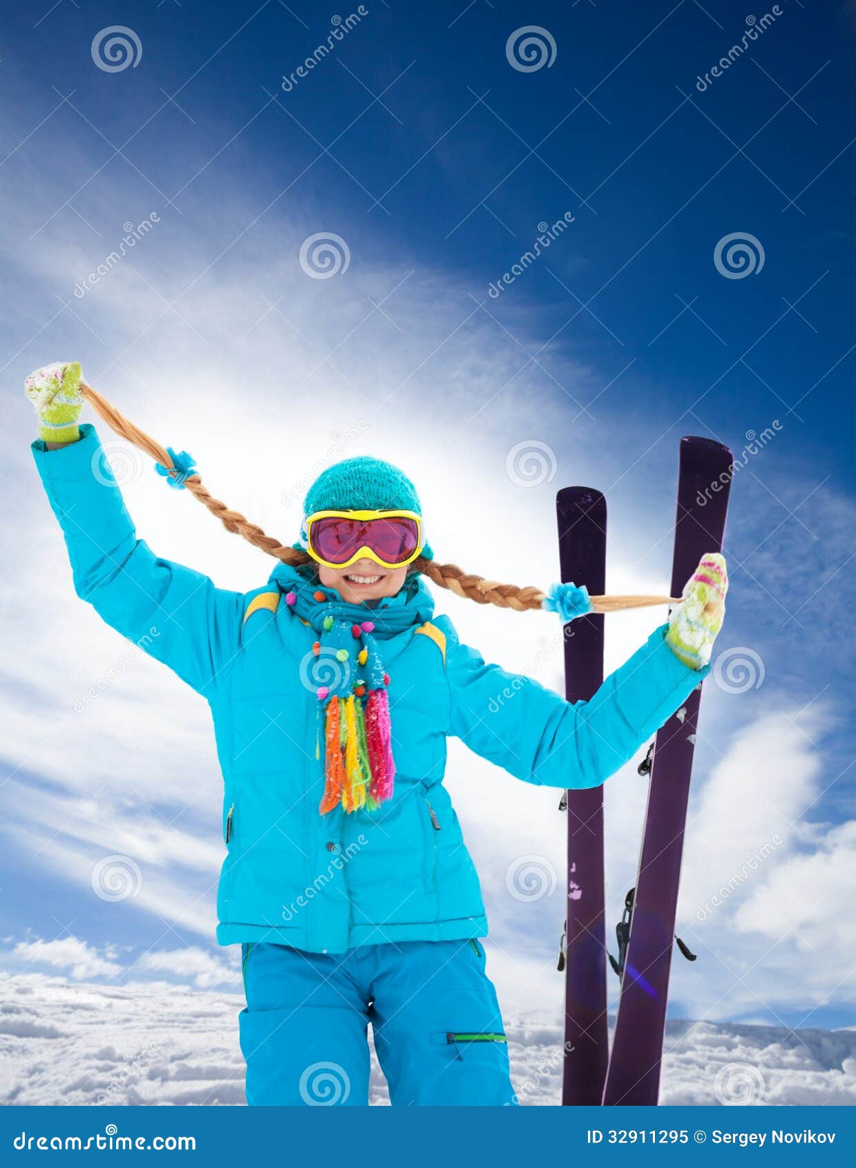 Blond, Cute Girl on Ski Winter Vacation Stock Image - Image of