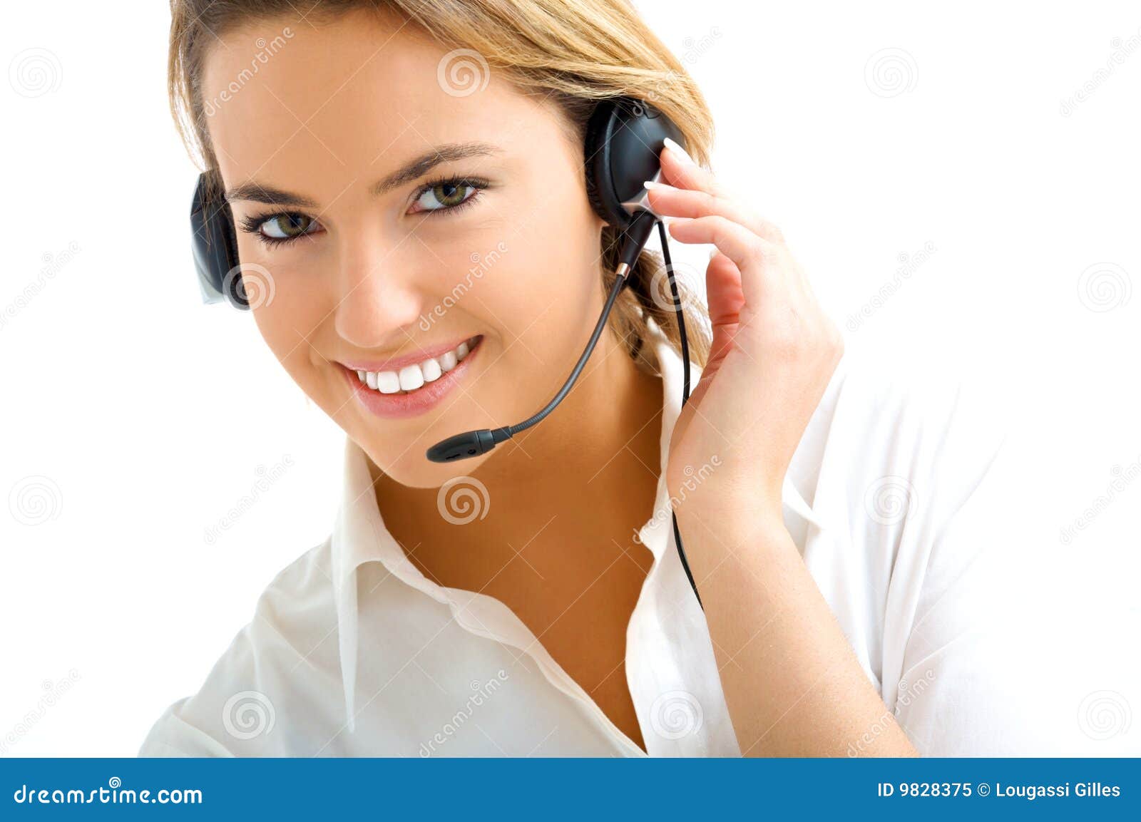 blond girl in call center