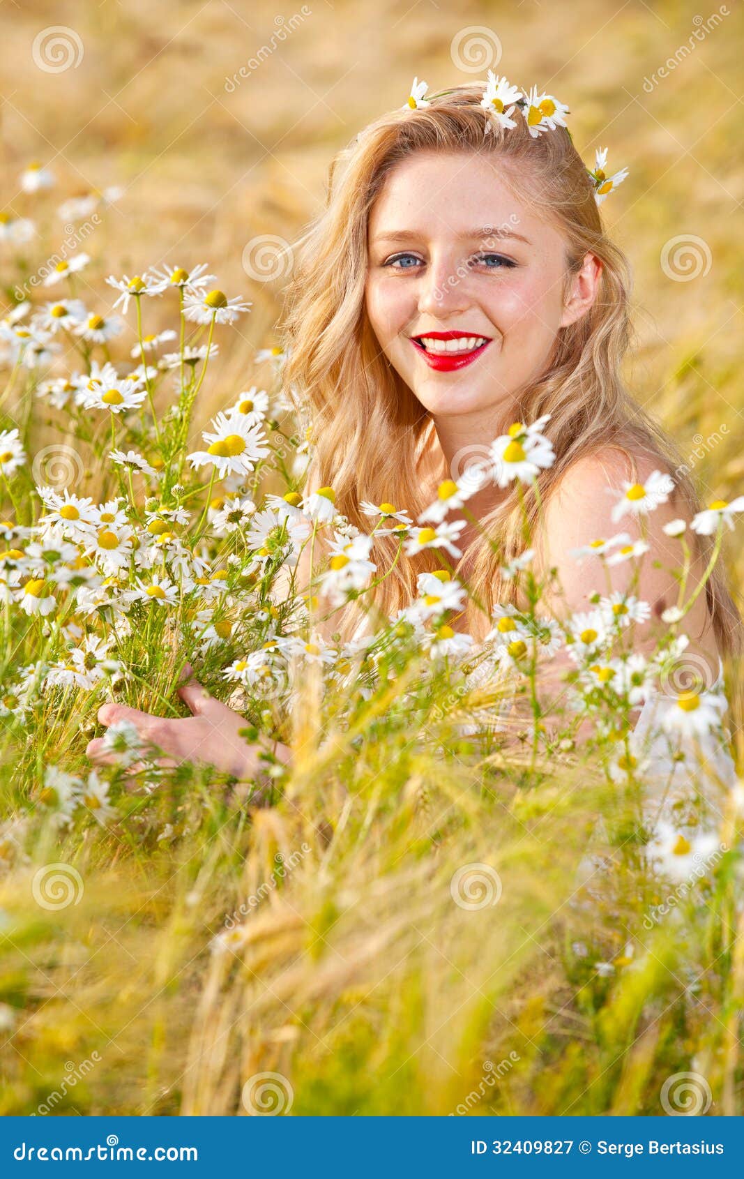 Blond Girl on the Camomile Field Stock Image - Image of bloom, cute ...