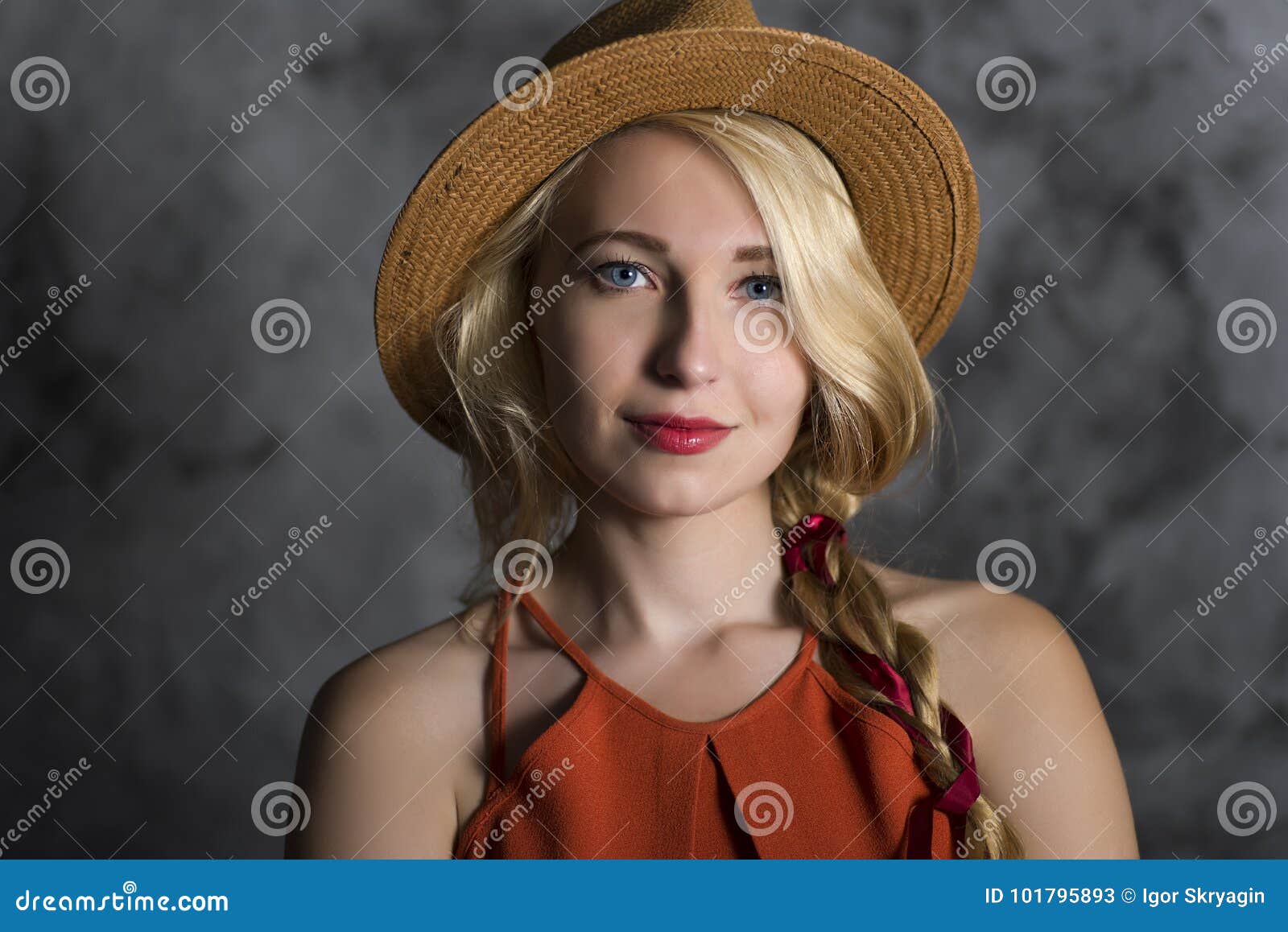 Blond girl in a hat stock image. Image of happy, instant 101795893