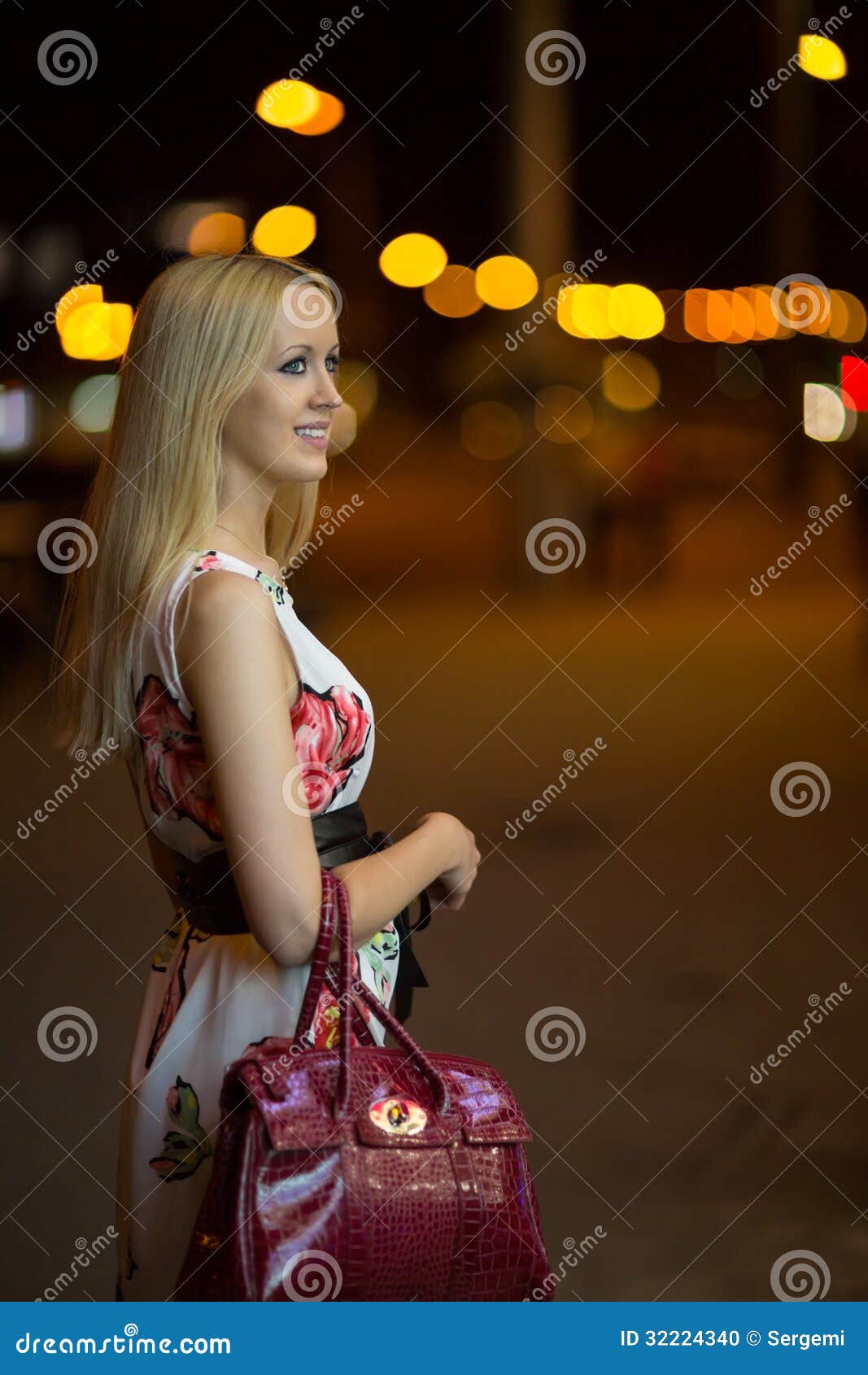 Blond girl at night city stock photo. Image of portrait - 32224340