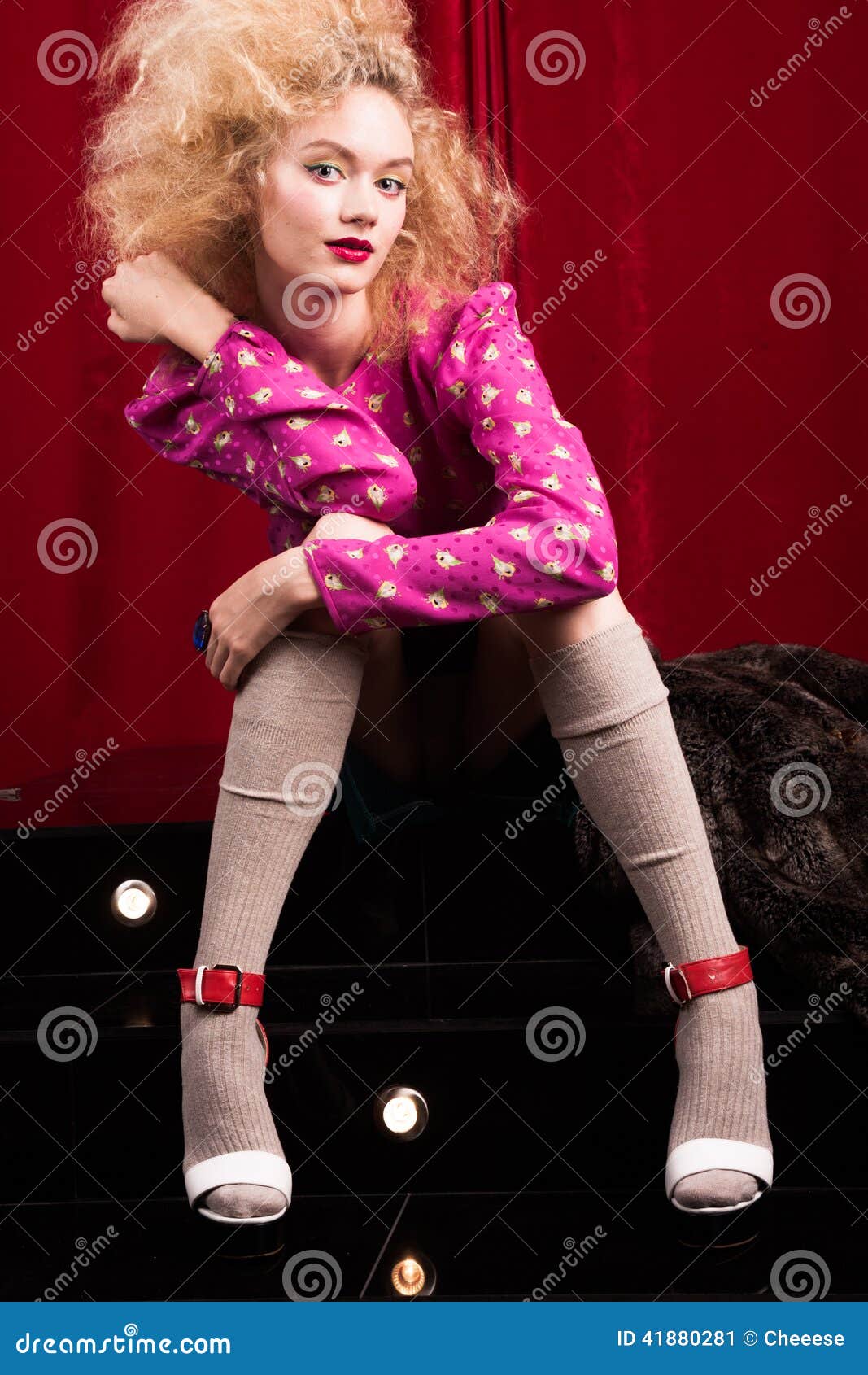 Blond Girl in Pink Jacket and Makeup Stock Image Image of face