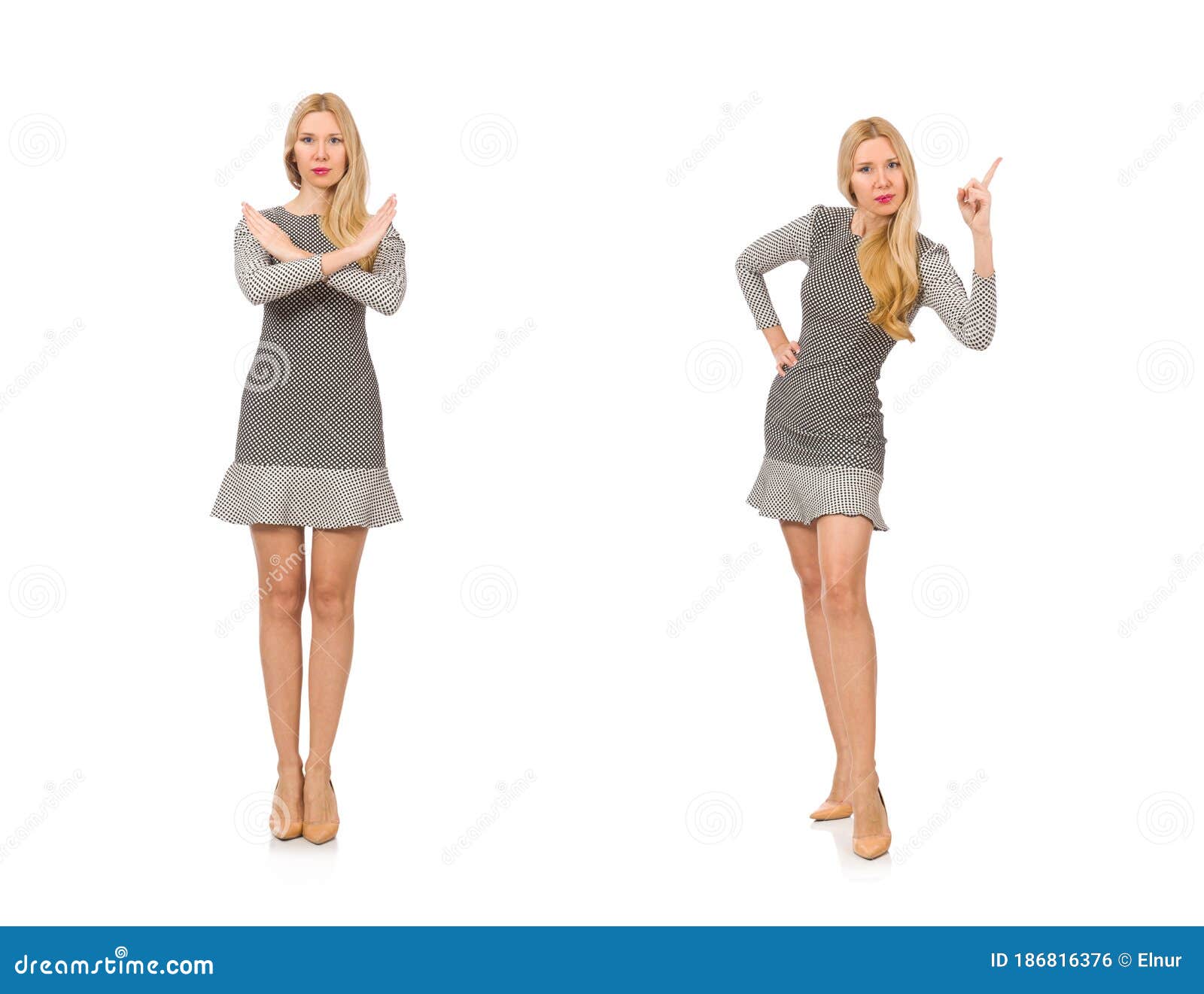 Blond Girl in Polka Dot Dress Isolated on White Stock Photo - Image of ...