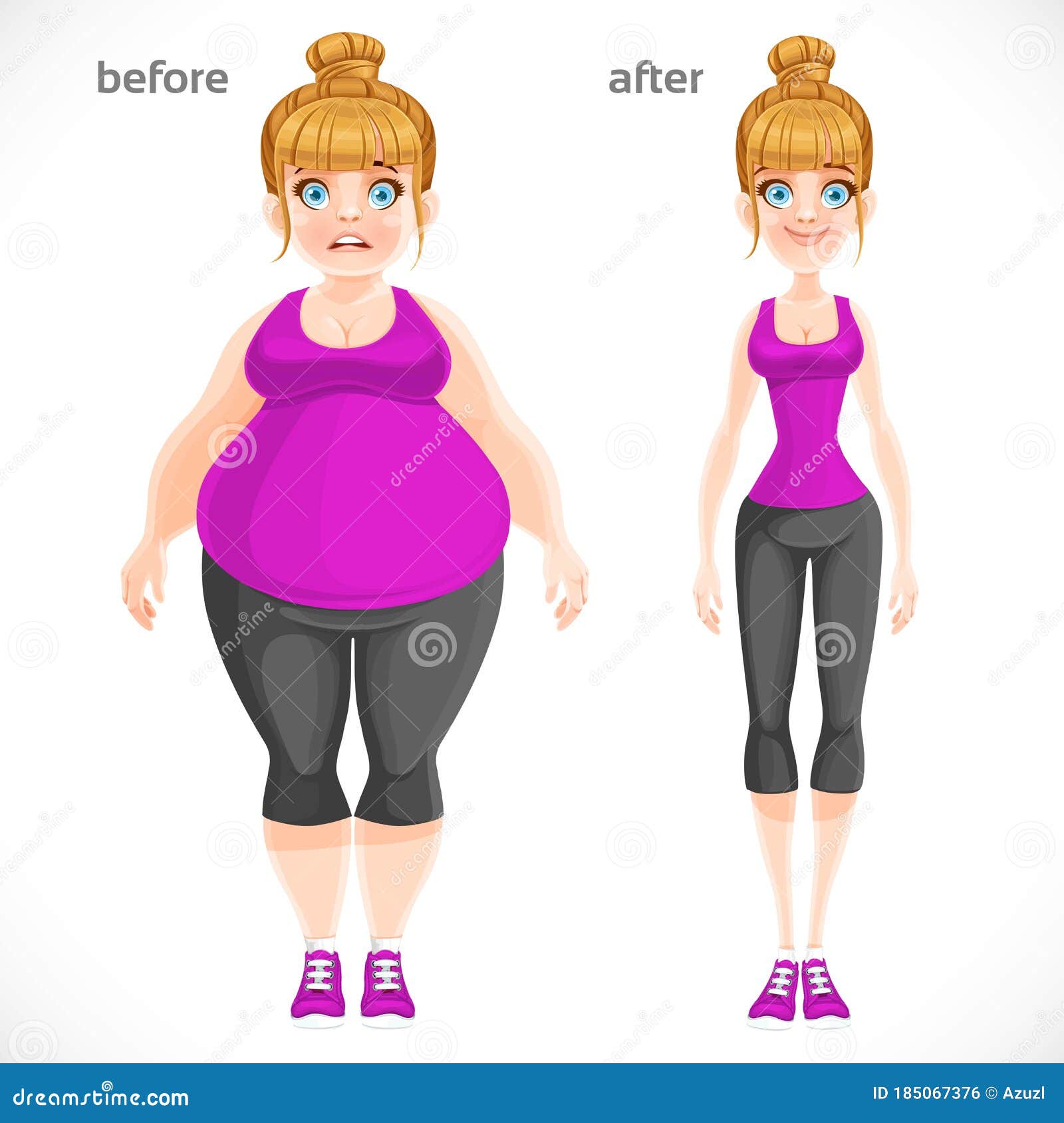 Blond Girl Very Full Before And Thin After Losing Weigh Stock Vector ...