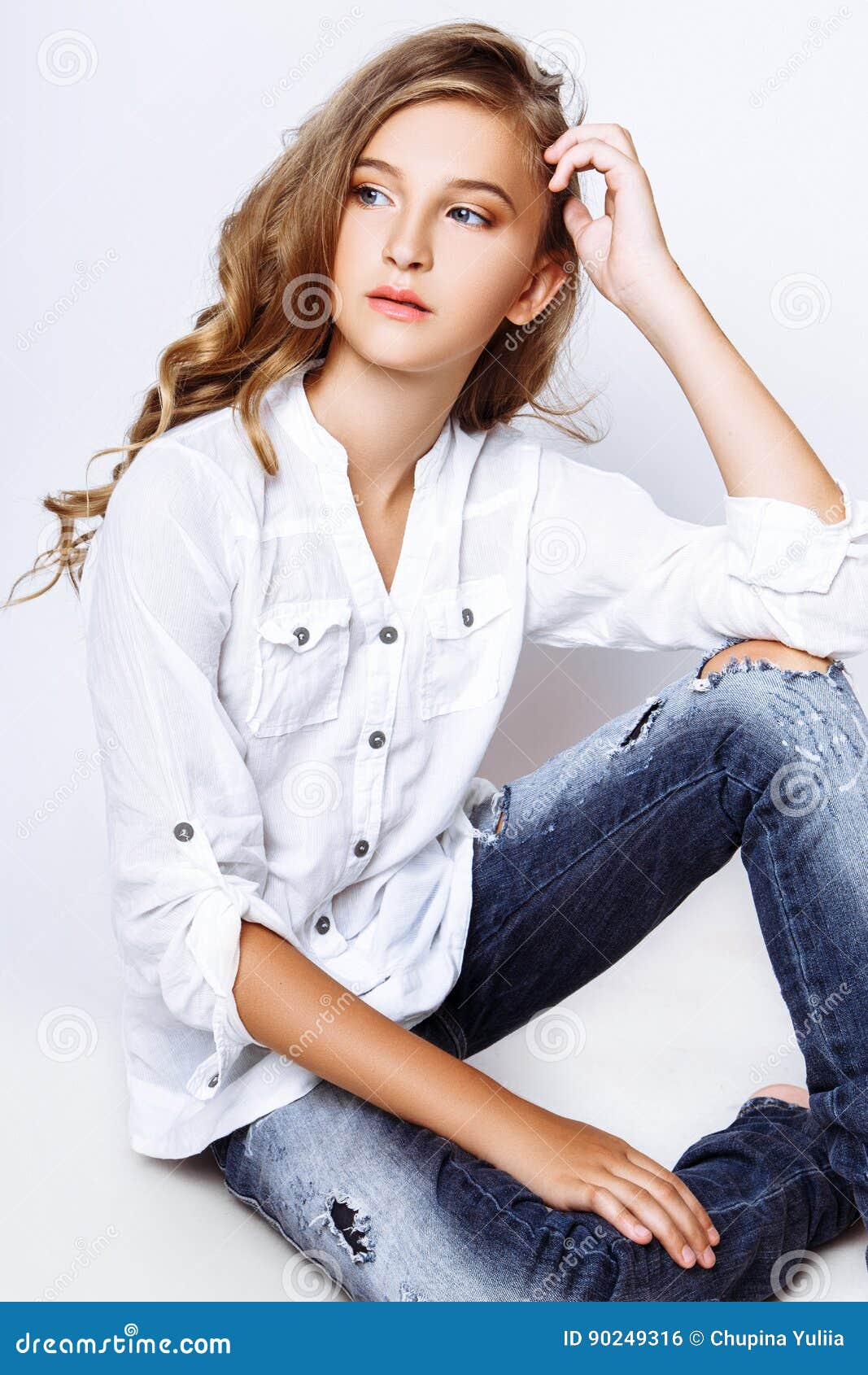 Blond-haired 13-years Old Girl In Studio Stock Photo ...
