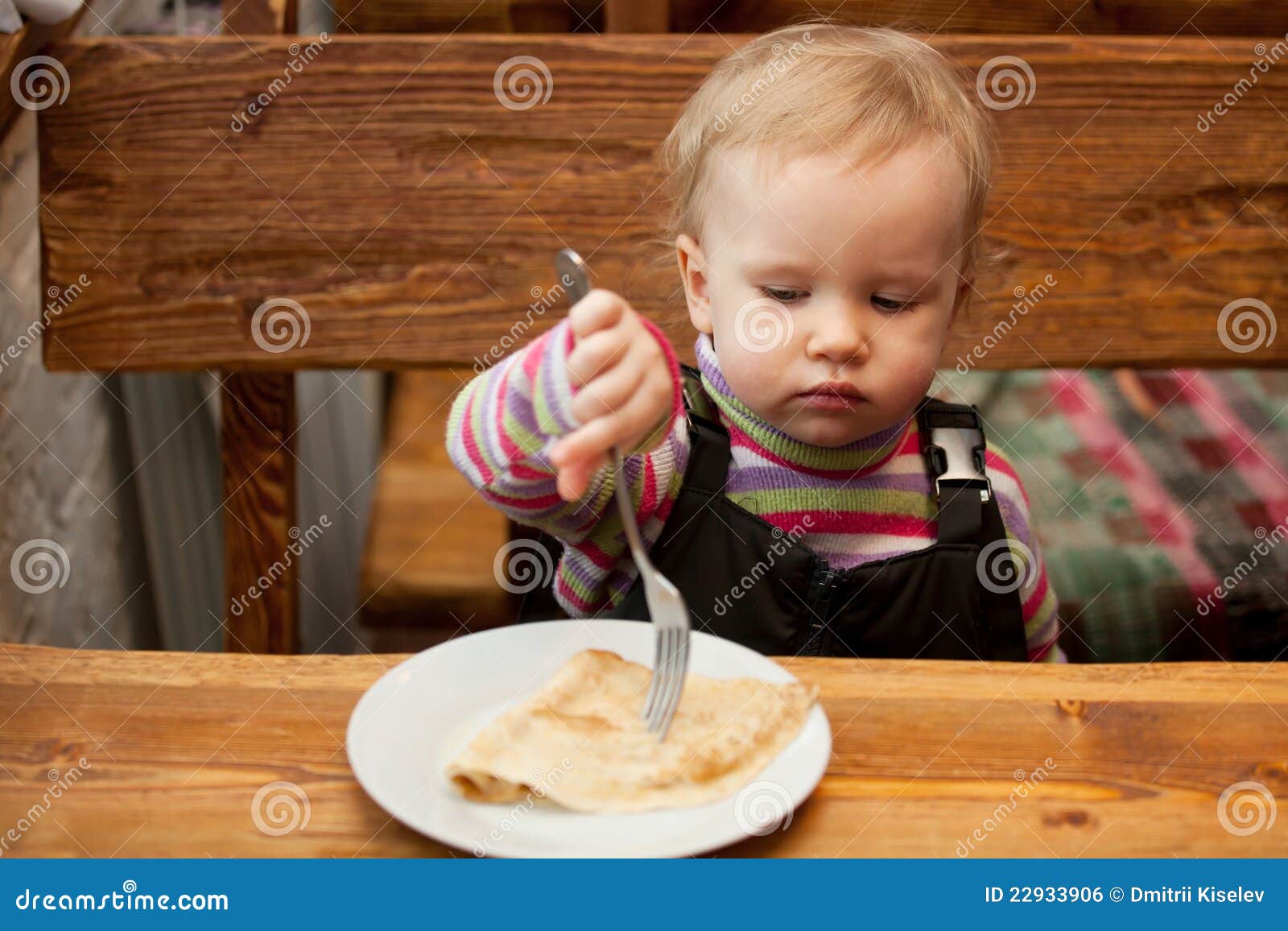 Blond Little Girl Eats Pancakes Stock Photo Image of hair, child