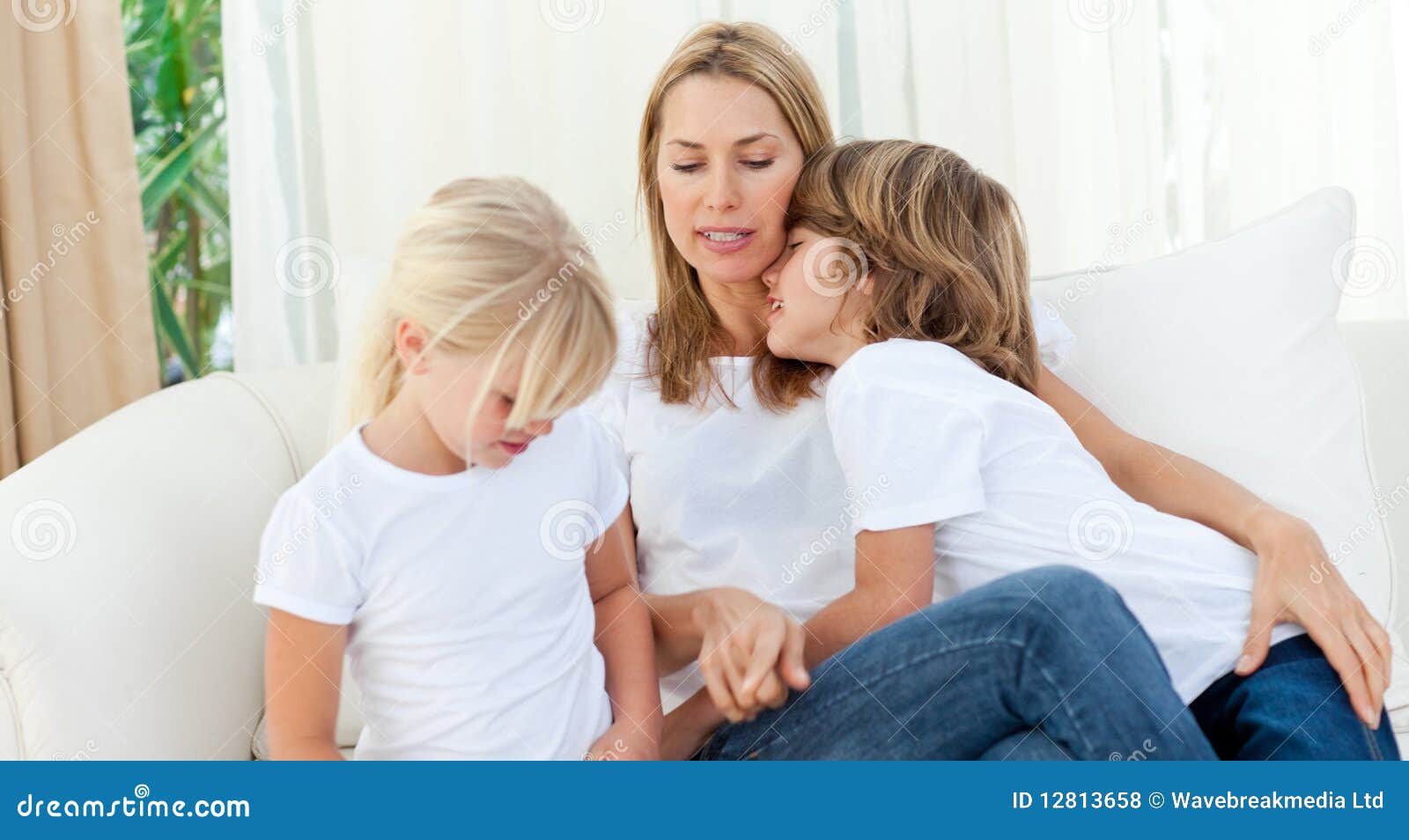 Blond Mother Having Fun with Her Children Stock Photo Image of parent