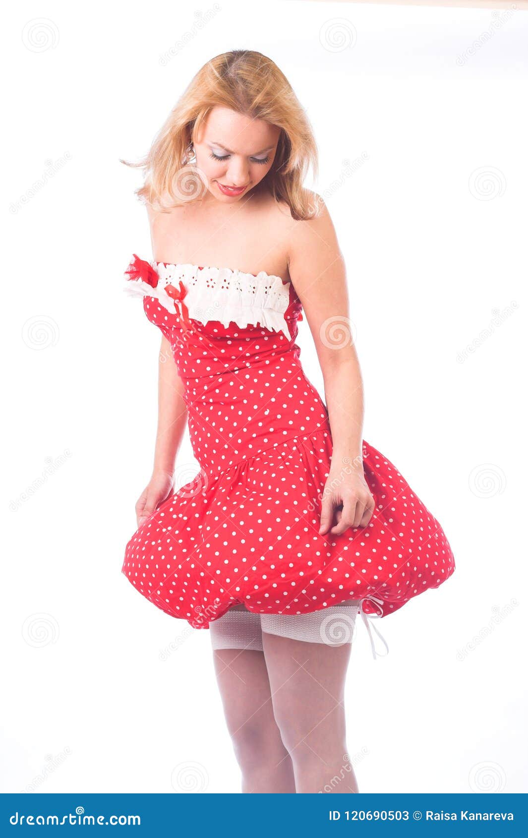 Blond in red dress. stock image. Image of beauty, cosmetics - 120690503