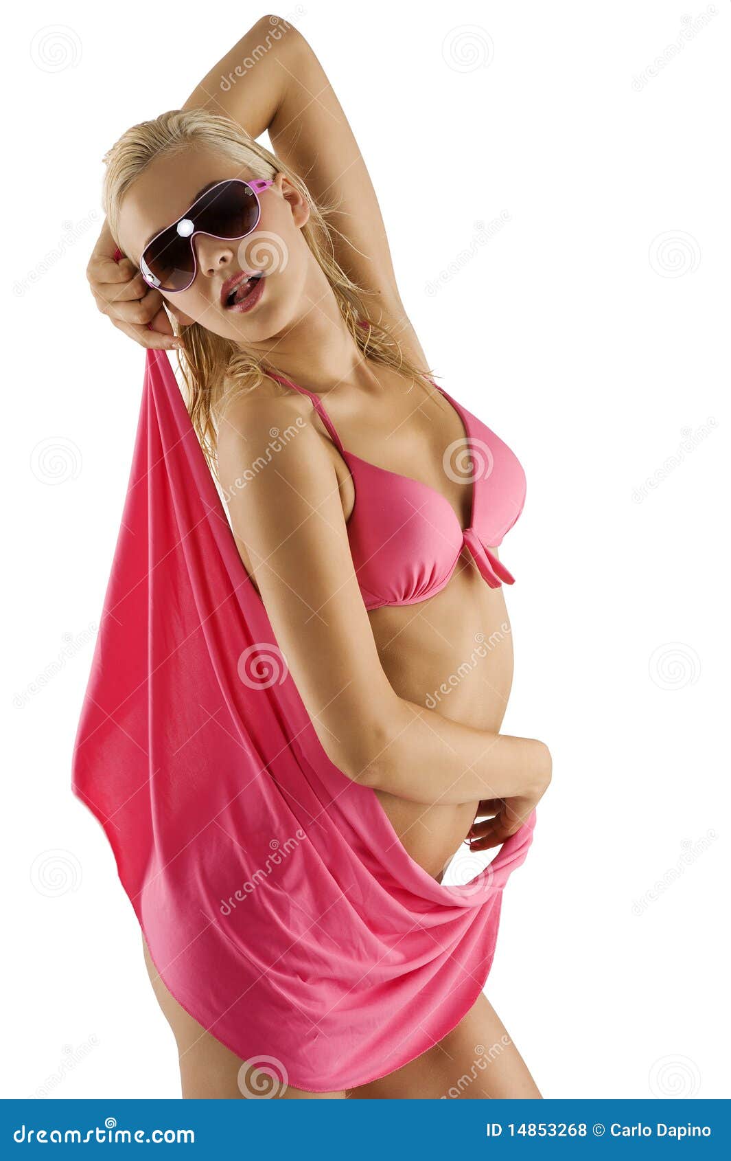 Blond Girl In Pink Bikini And Sunglasses Royalty Free Stock Image 14853268 