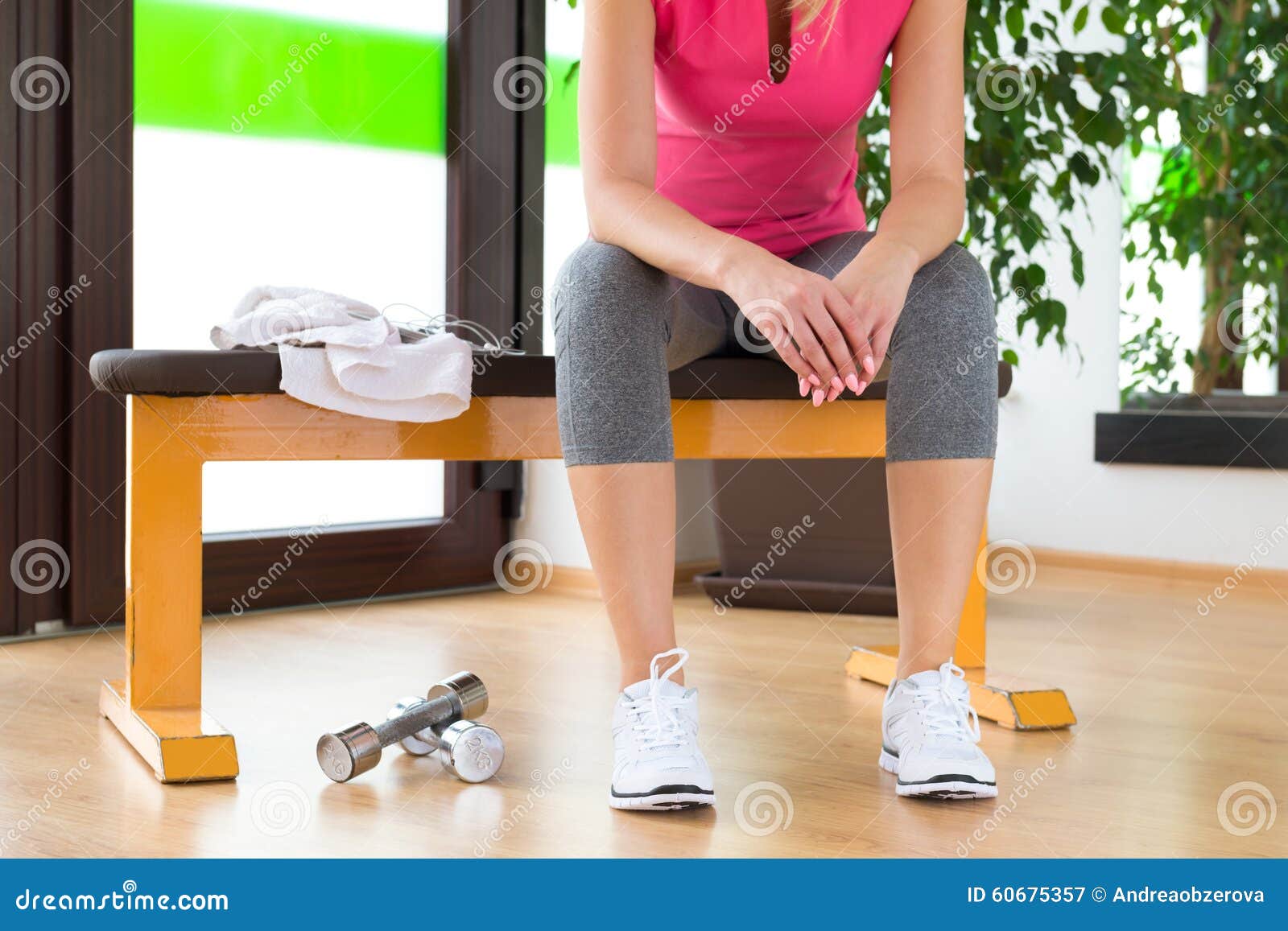 Blond Woman Exhausted, Resting after Gym Workout Stock Image Image of