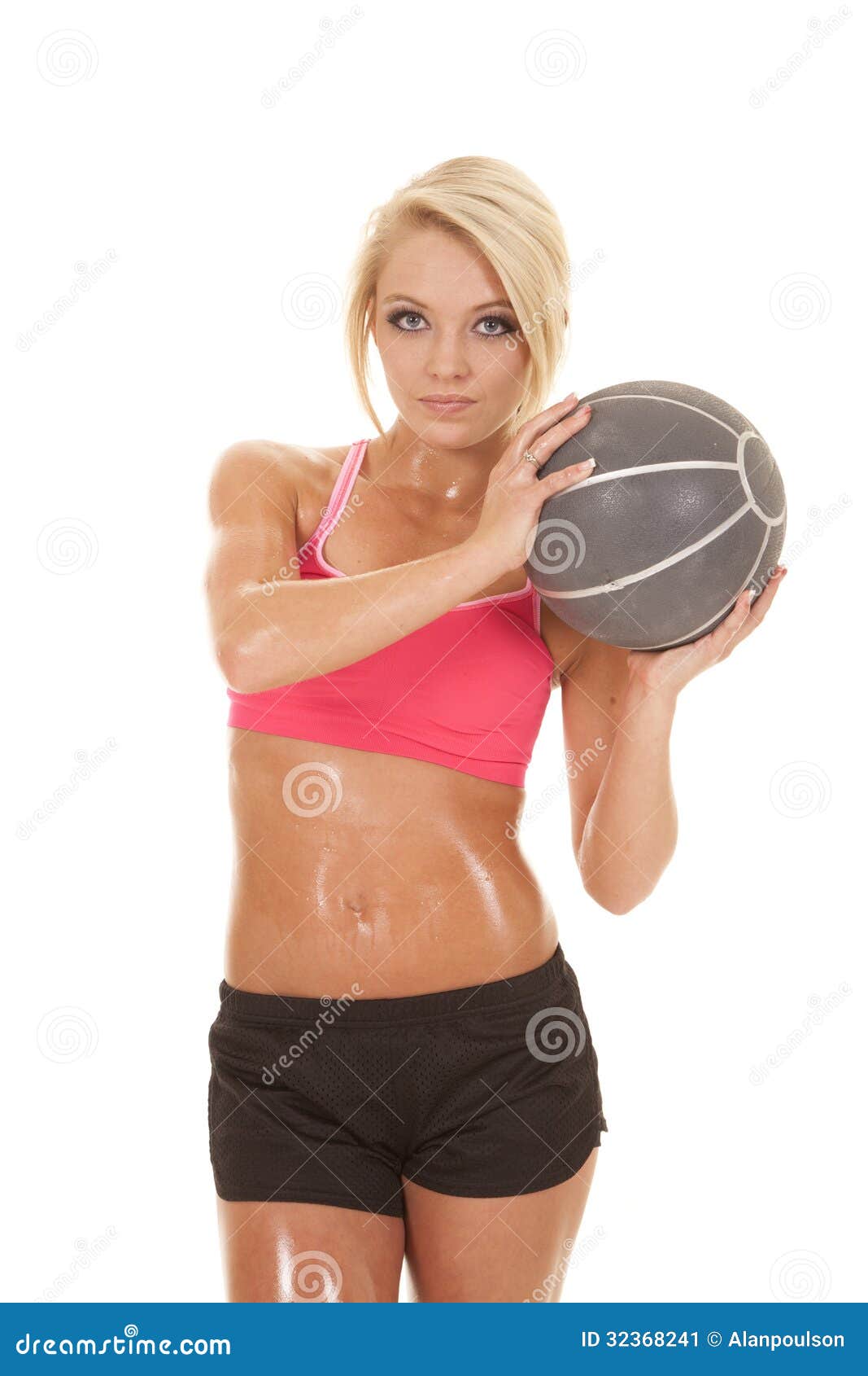 Blond Woman Fitness Medicine Ball Hold By Shoulder Stock Image Image Of Pretty Isolated 32368241