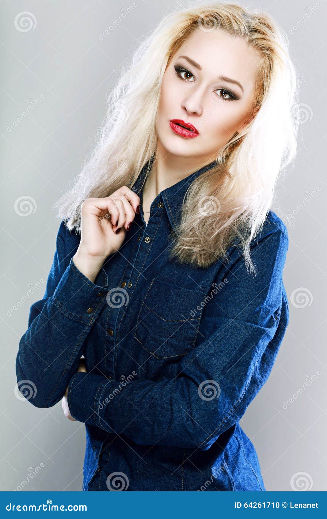 Blond woman in jeans stock photo. Image of lady, adult - 64261710