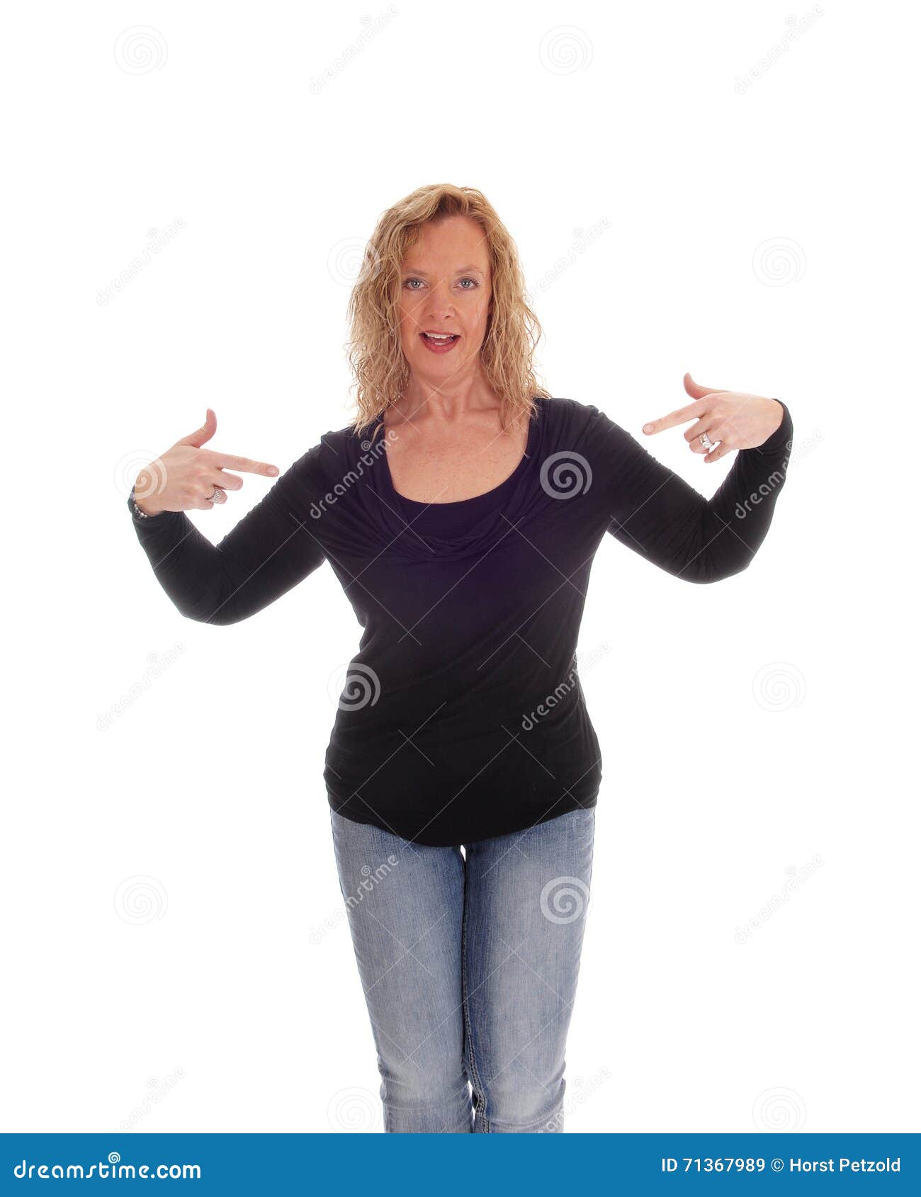 Blond Woman Pointing At Herself Stock Image Image Of Indicating Attractive 71367989