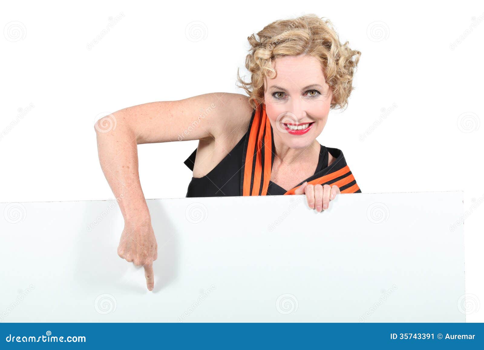 Blond woman pointing panel stock image. Image of person - 35743391