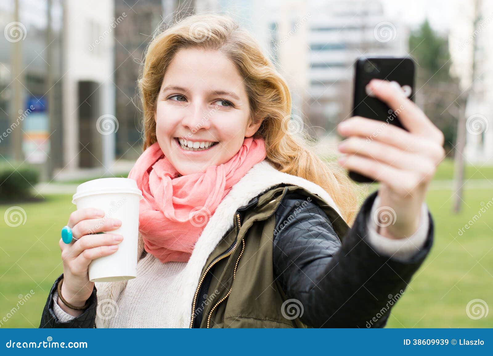 Blond Woman Taking Selfie Photo Stock Image Image 38609939
