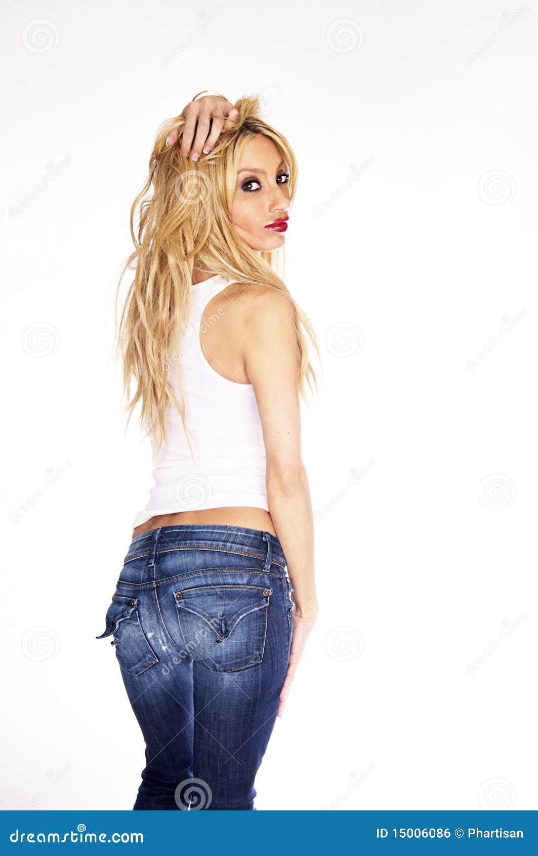 Blond Woman Wearing Denim Jeans Stock Photo - Image of shot, length