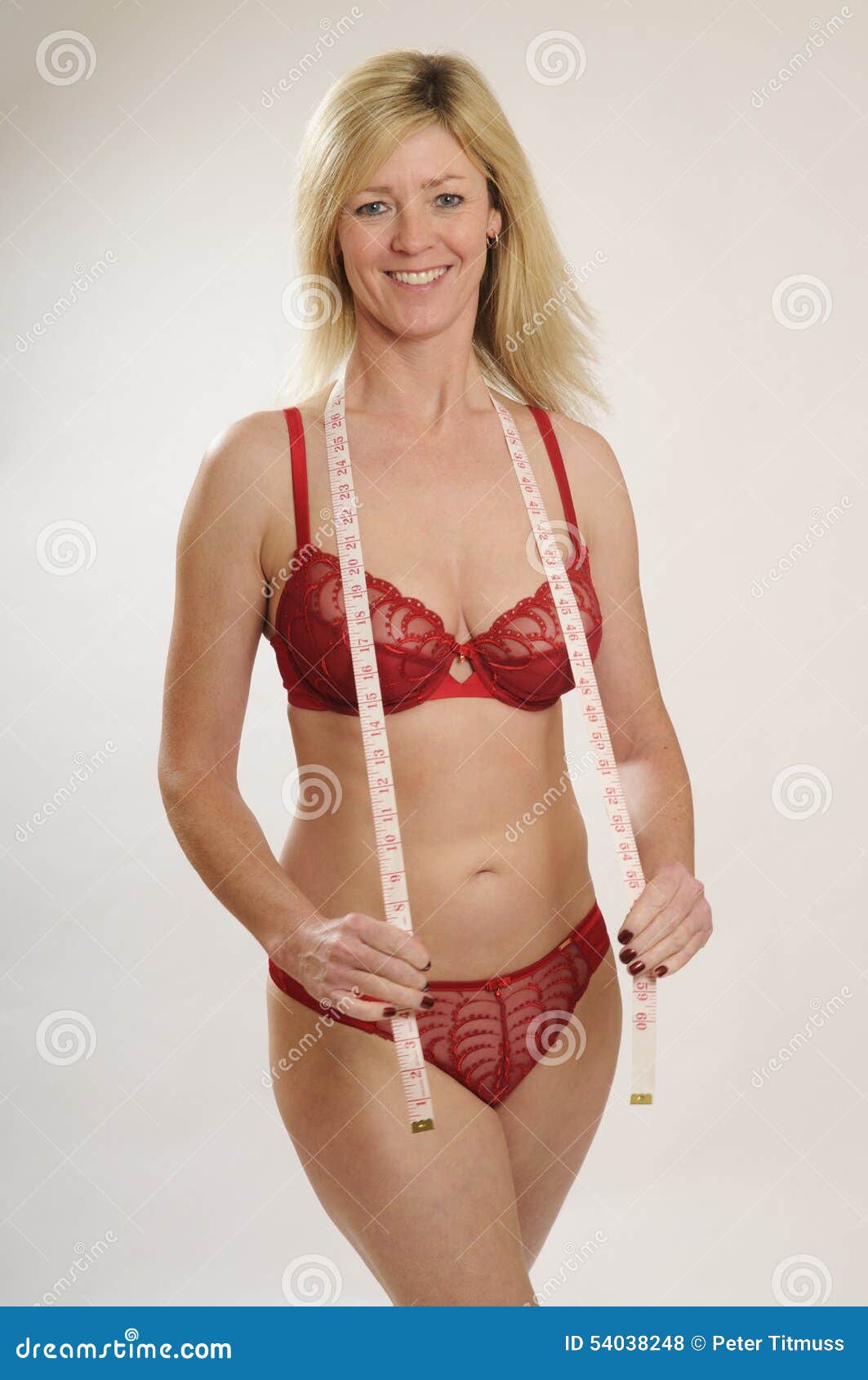 Blond Woman Wearing Red Underwear with Tape Measure Stock Photo - Image of  pants, figure: 54038248