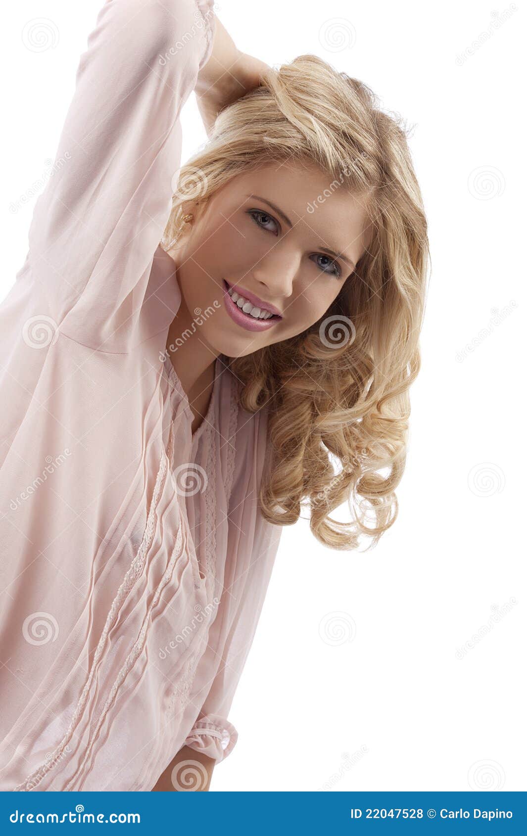 Blond Young Girl With Curly Hair Smiling Stock Photo 