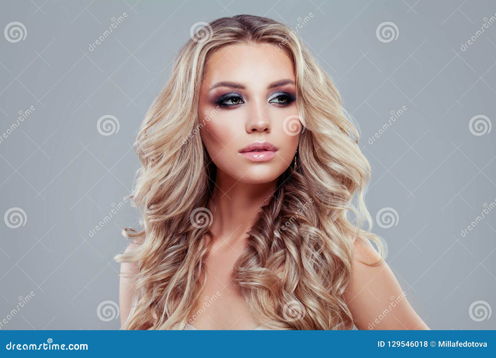 Blonde Beauty. Young Perfect Woman with Long Curly Hair Stock Photo - Image  of haircut, female: 129546018