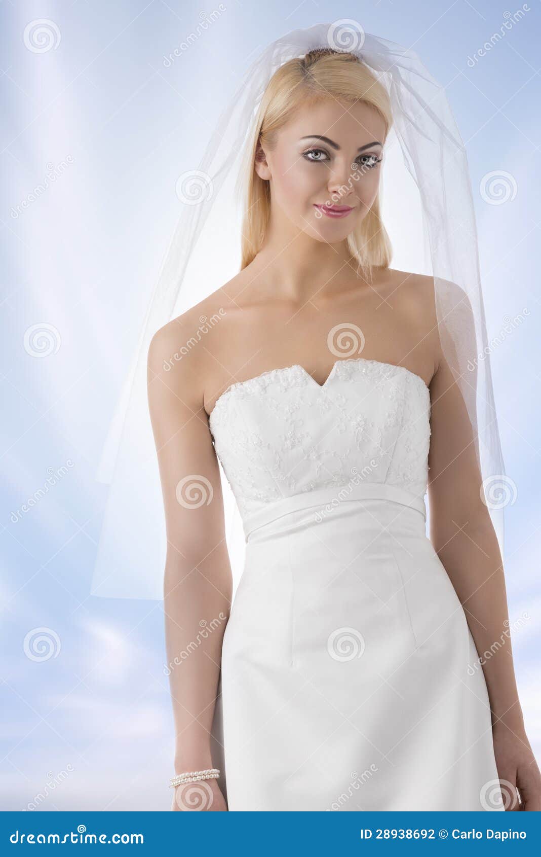 Blonde Bride With Veil In Front Of The Camera Stock 