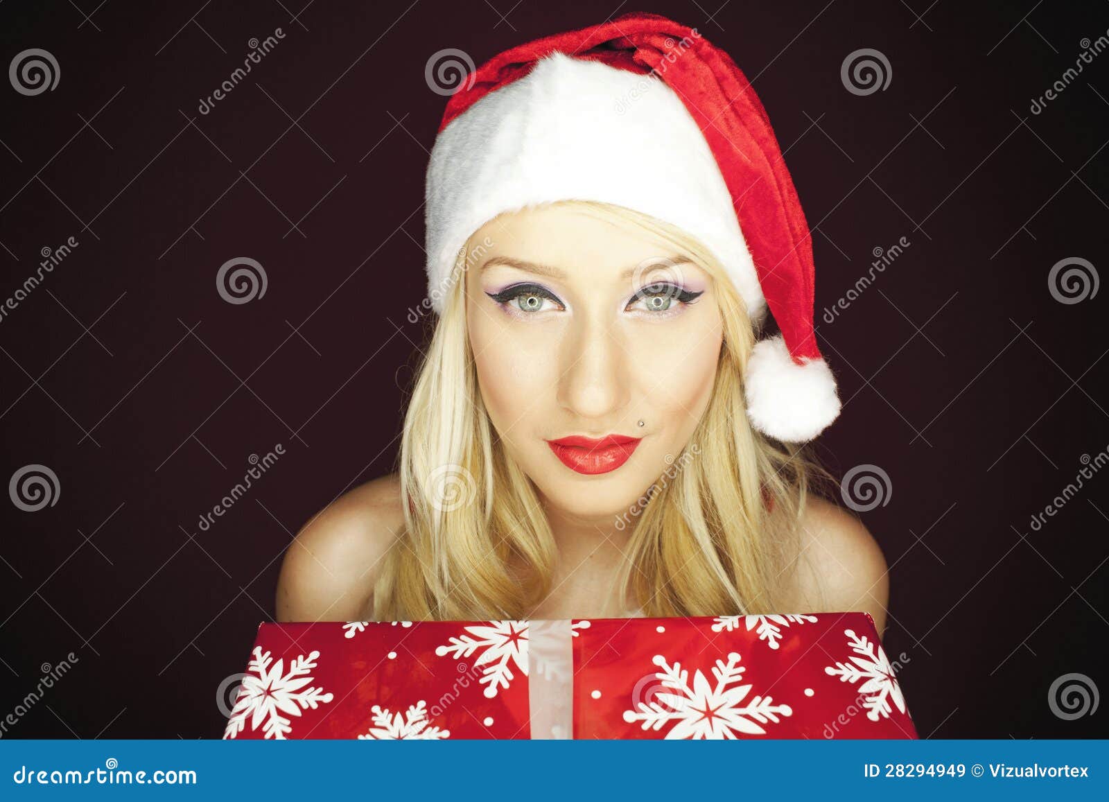 Blonde Christmas Girl With Present Stock Image Image Of Christmas Outfit 28294949