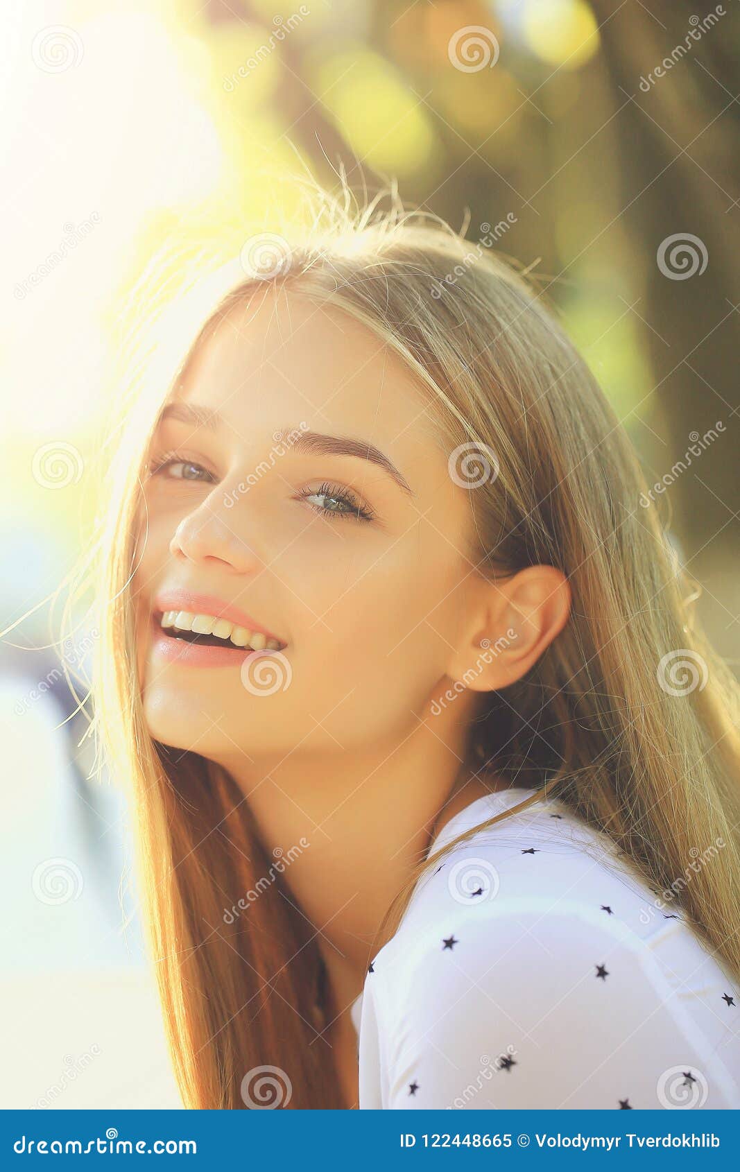 Blonde Cute Girl on Sunny Day Stock Image - Image of smiling, outdoor:  122448665