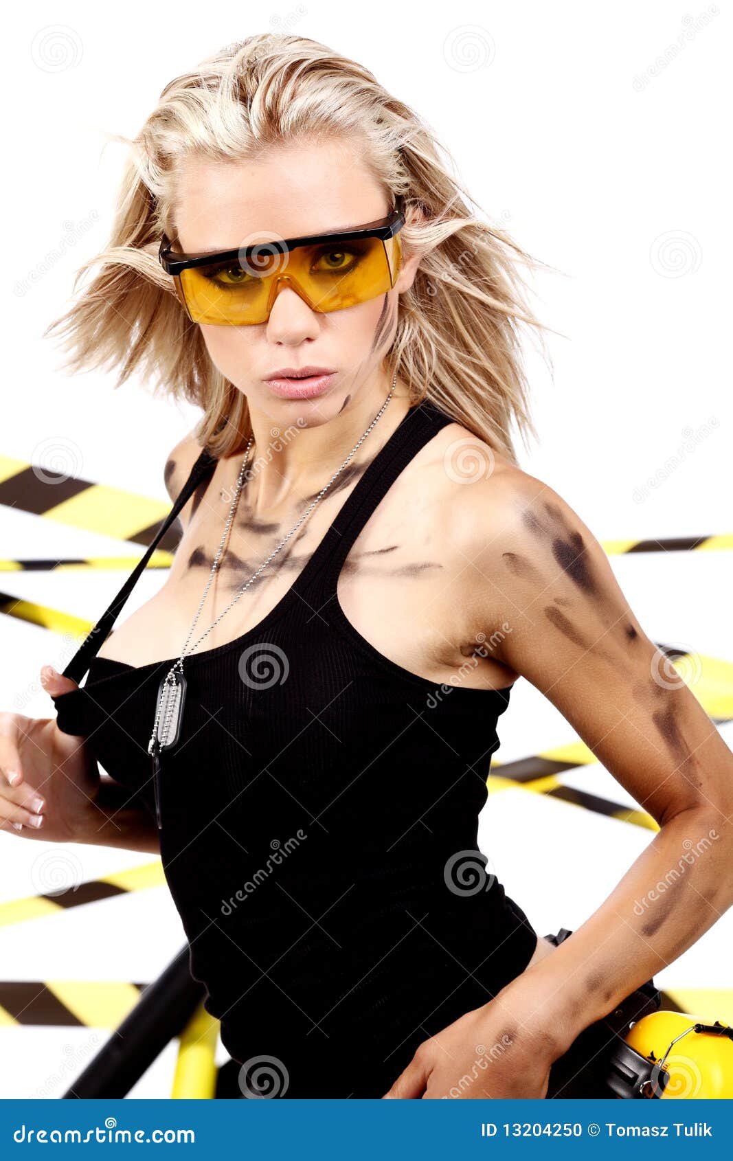 Blonde Female Construction Worker Stock Photo Image of hair, shorts