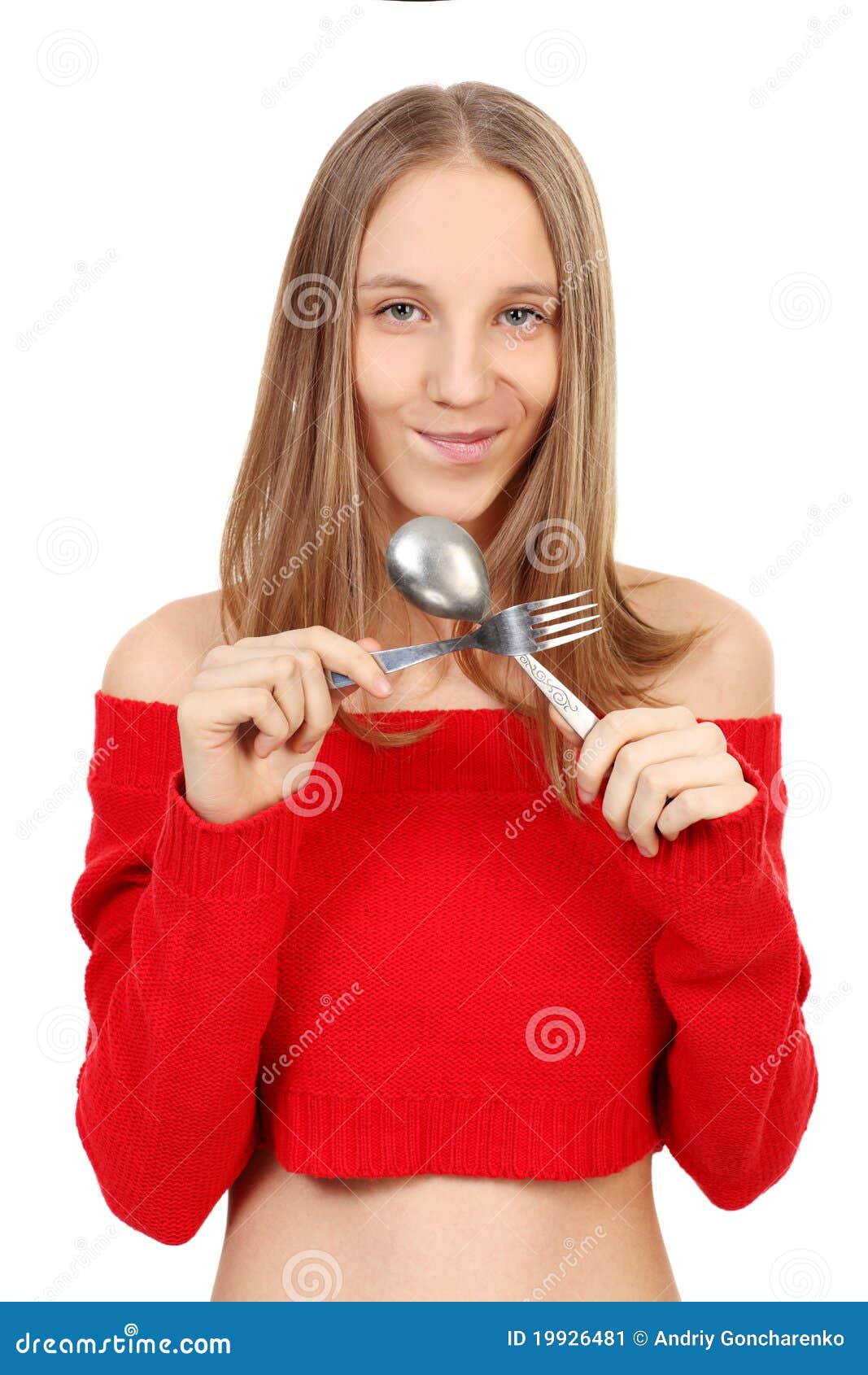 Blonde with a Fork and Spoon Stock Image Image of blonde, kitchen