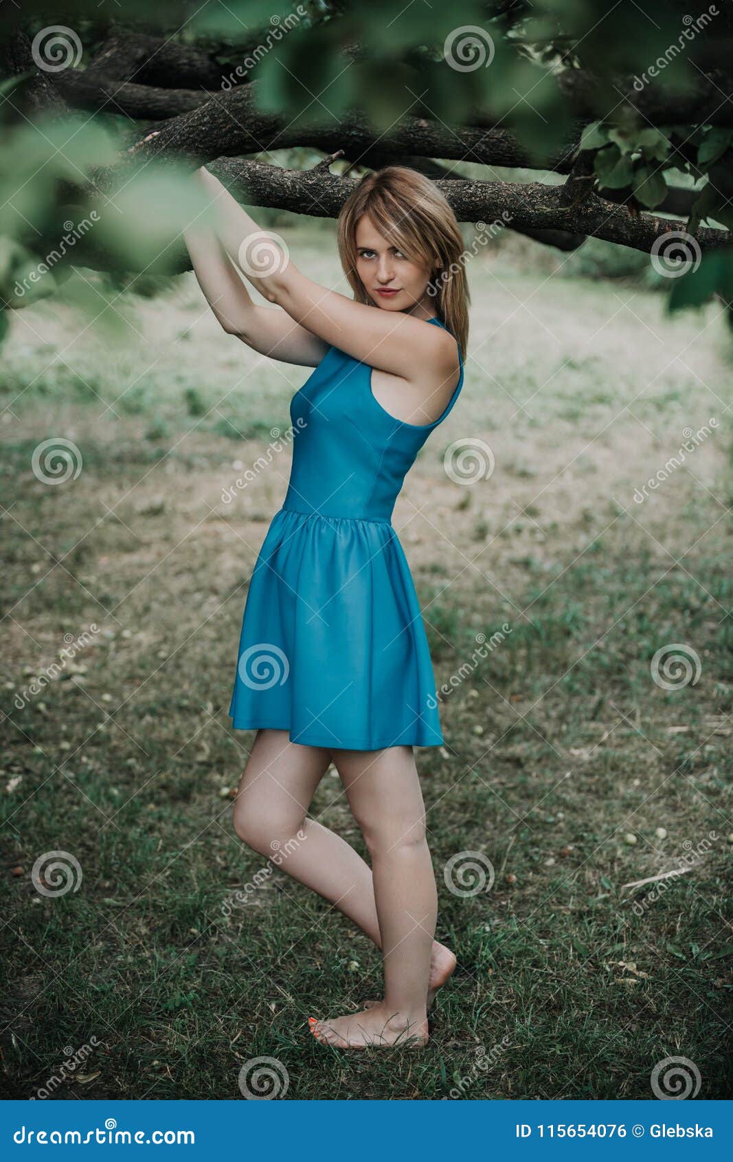 Barefoot Woman In Dress Forest