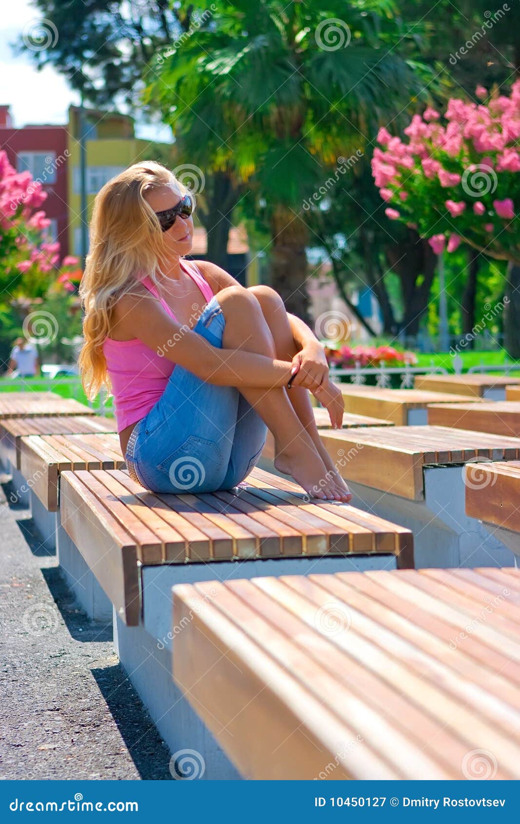 Blonde in the garden stock image. Image of blossom, green - 10450127