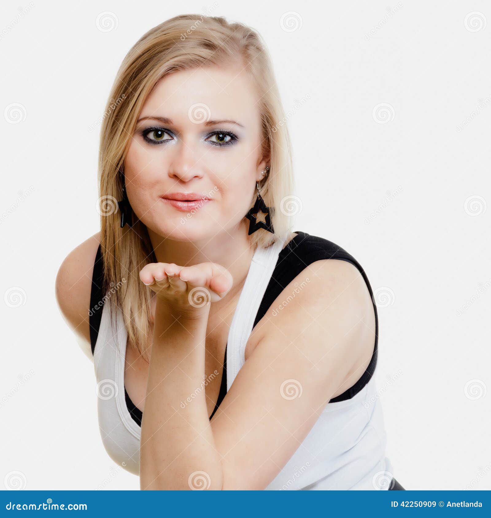 Blonde Girl Blowing A Kiss Or With Copy Space On H Stock Image Image