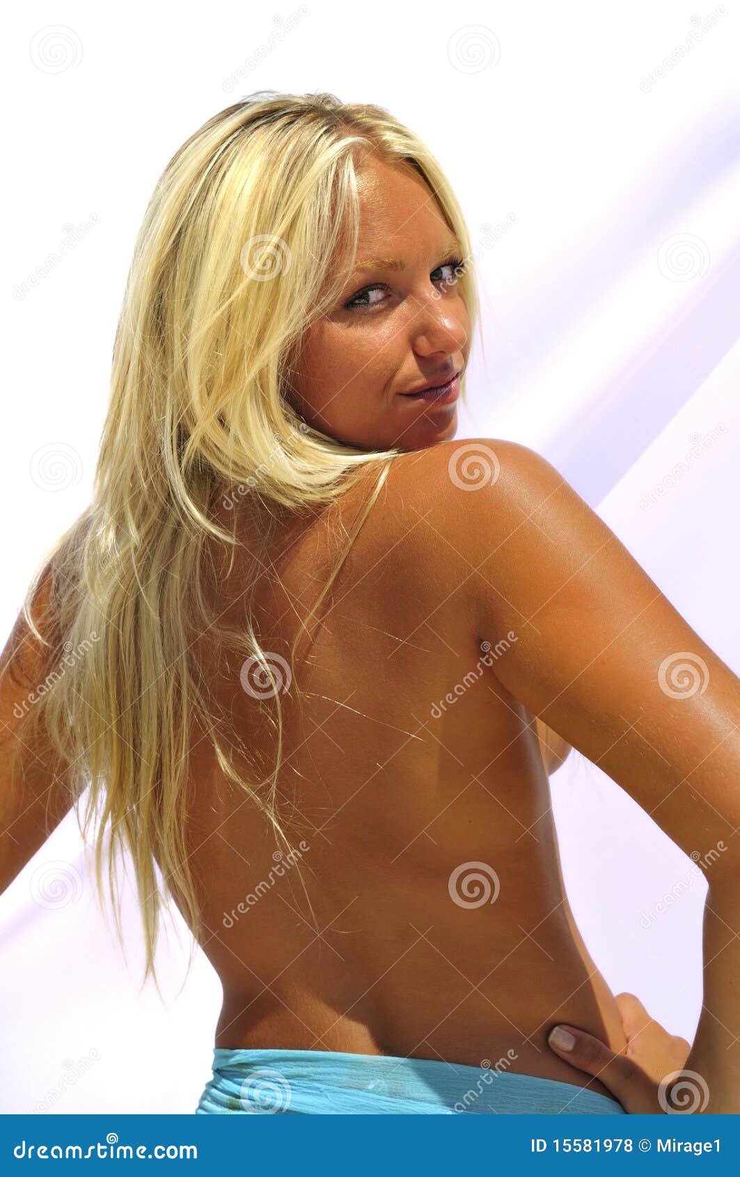 blonde girl with even suntan