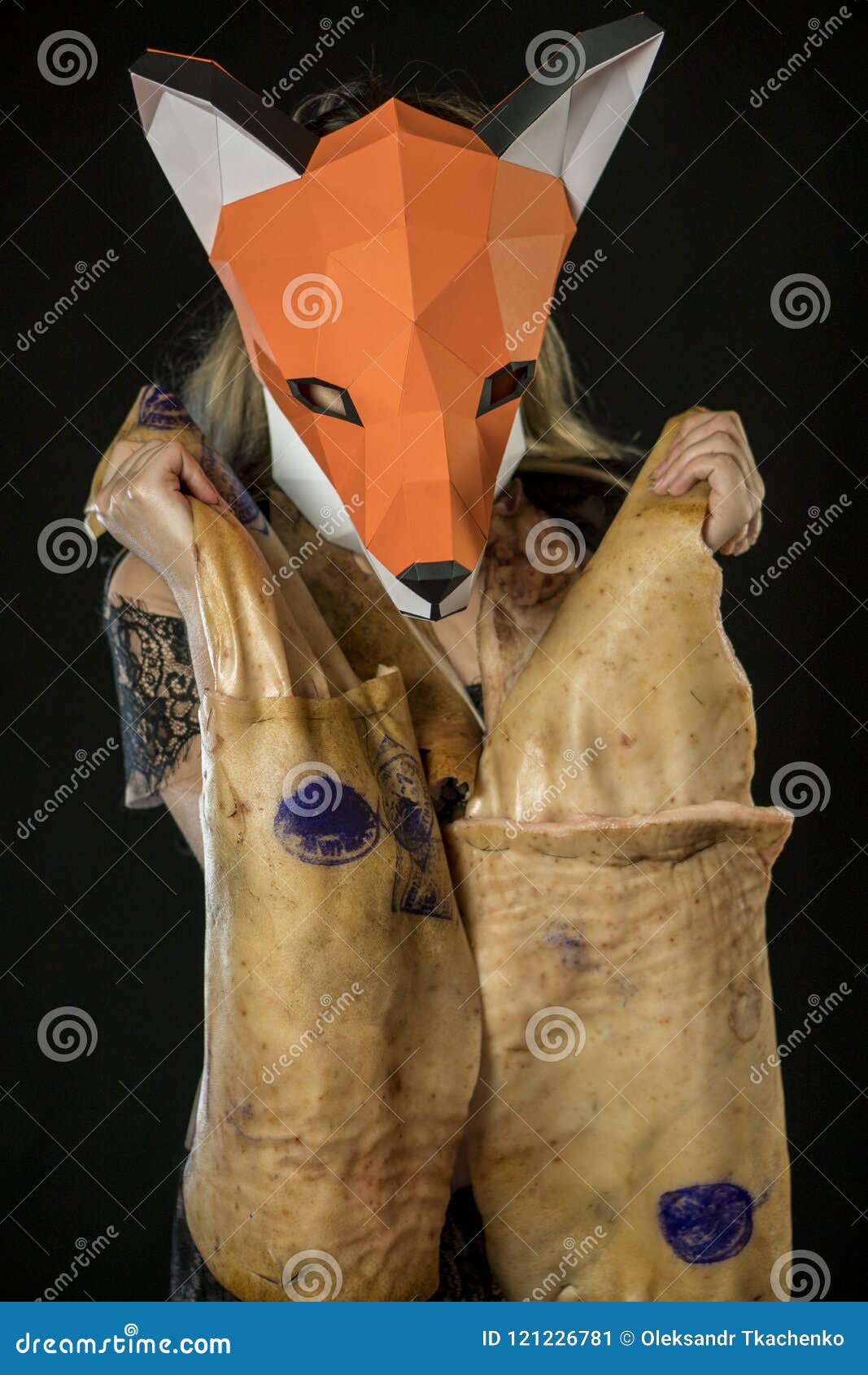 Blonde Girl with Fox Mask Paper Using Pig Skin for Covering. Dead Animal Consumer Stock Image - Image of dressing, identity: 121226781 Blonde Girl with Fox Mask Paper Using Pig Skin for Covering. Dead Animal Consumer Stock Image - Image of dressing, identity: 121226781