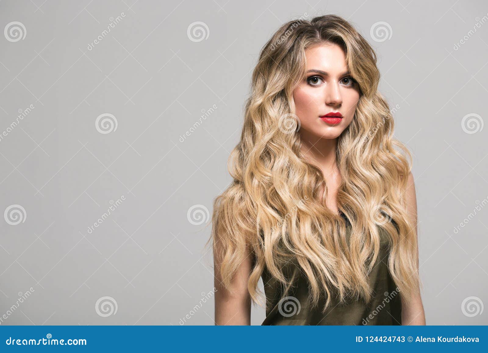 Blonde Girl With Long And Volume Shiny Wavy Hair Stock Image Image