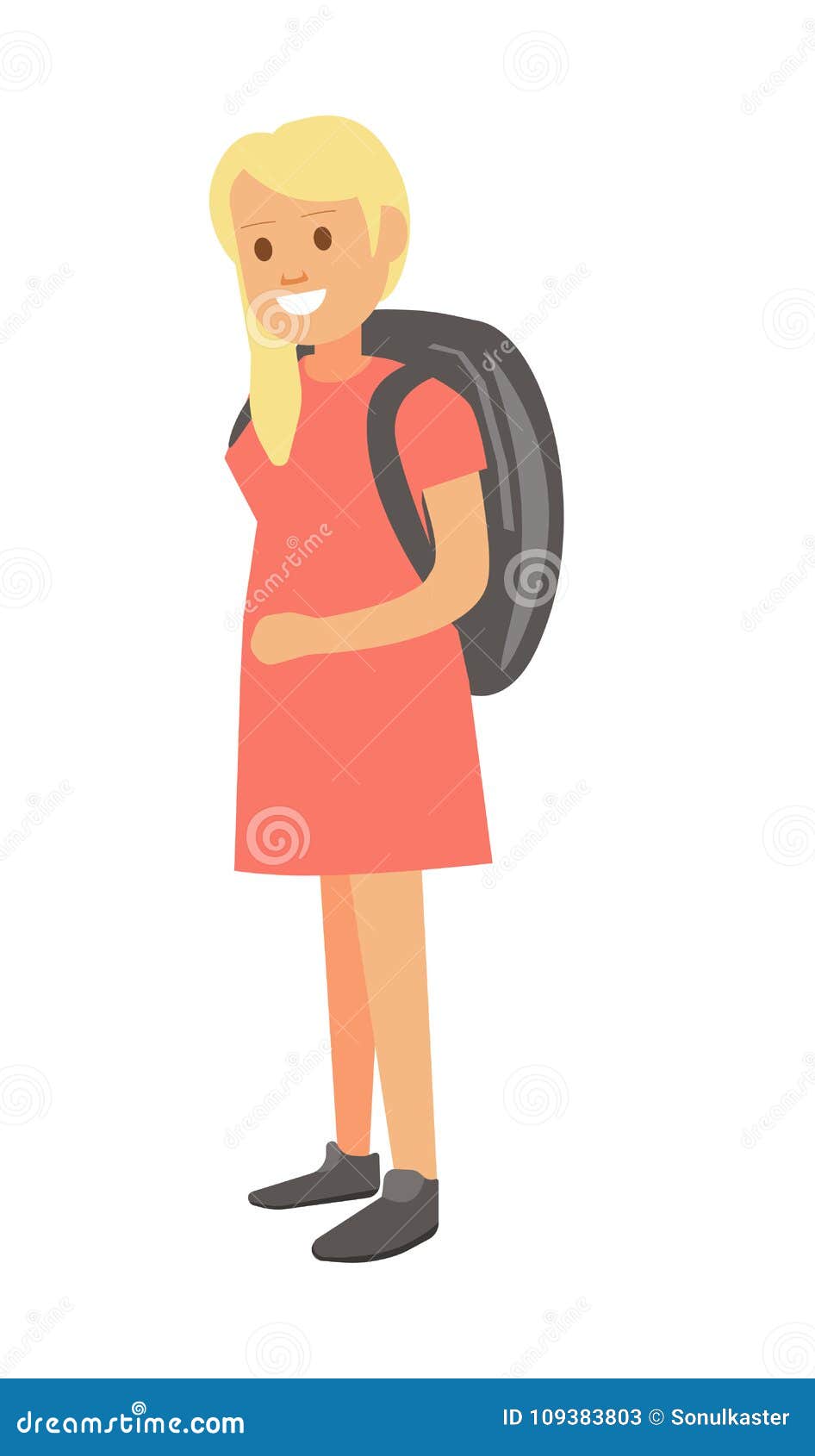 Blonde Girl in Pink Dress with Heavy Backpack Stock Vector ...
