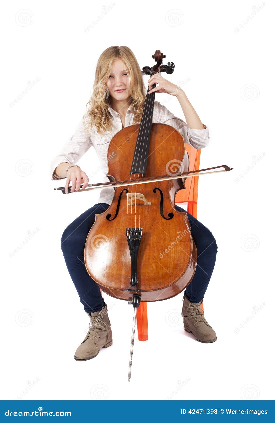 Blonde Girl Playing Double Bass Stock Photo Image of performance