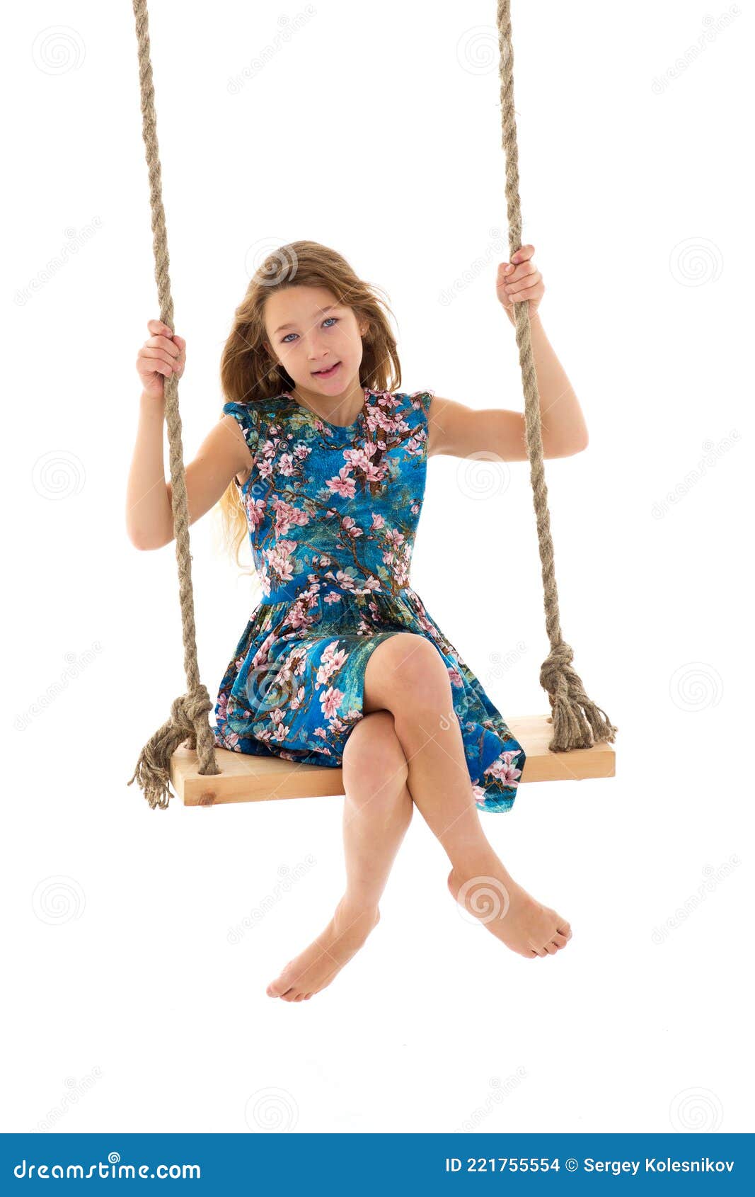 Blonde Girl Swinging on Rope Swing Stock Photo - Image of joyful ...