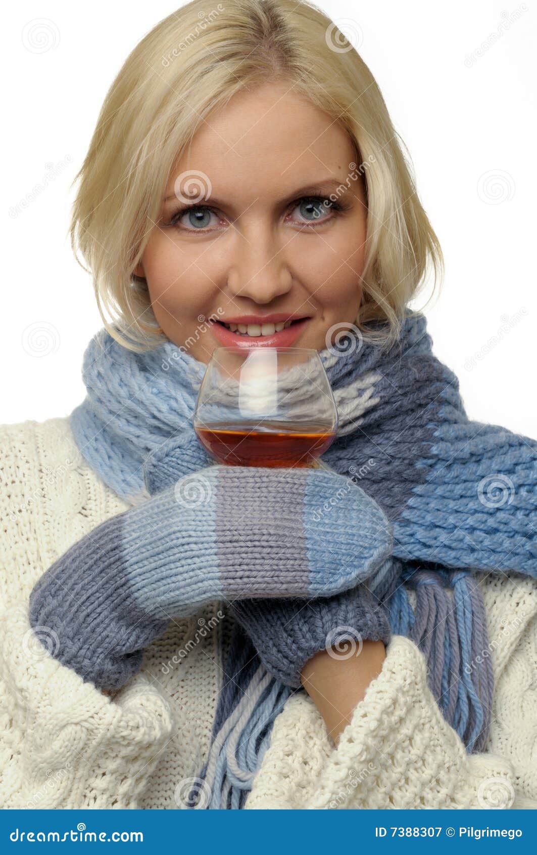 Blonde Girl in Winter Clothes Stock Image - Image of drinking ...