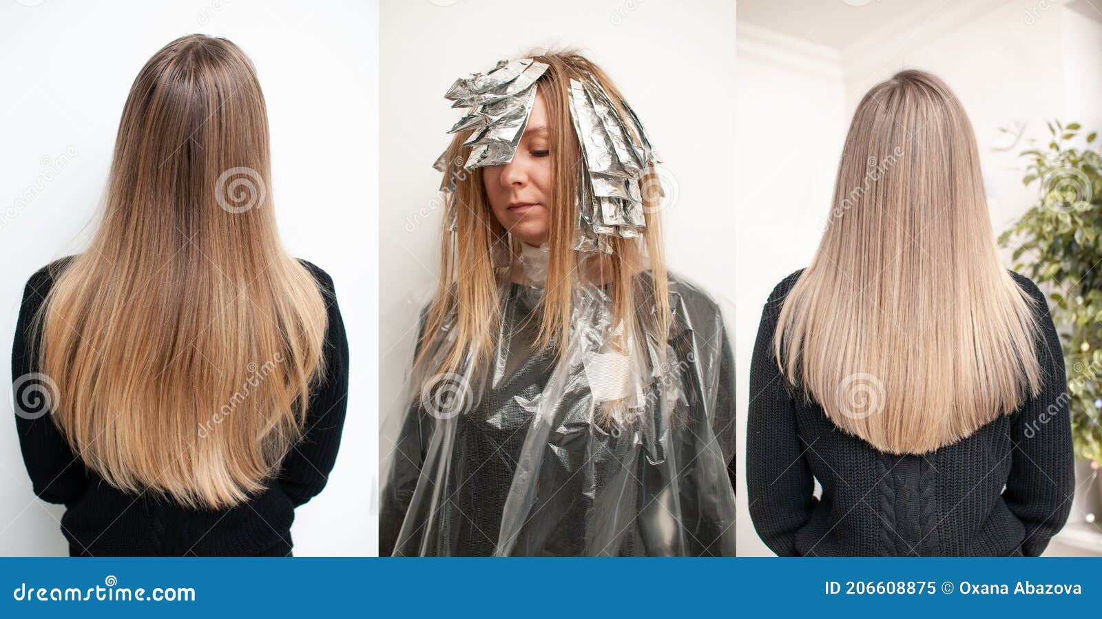 Blonde Hair Transformation Process before and after Highlighting Hair Stock  Image - Image of fashion, blonde: 206608875