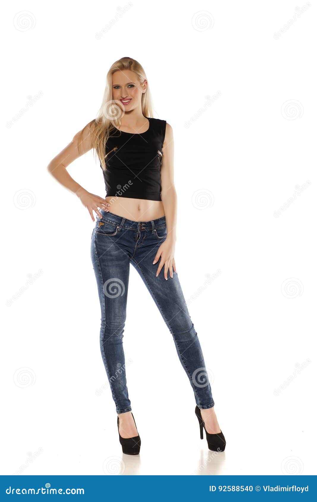 Blonde in jeans stock photo. Image of woman, white, face - 92588540