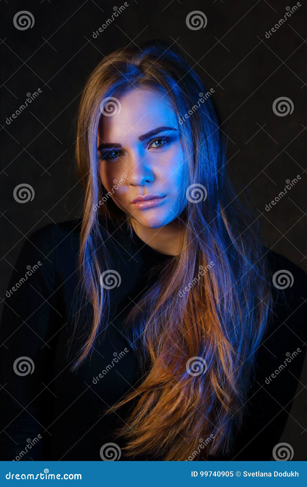 Blonde With Long Hair In Black Poses Stock Image Image Of Black