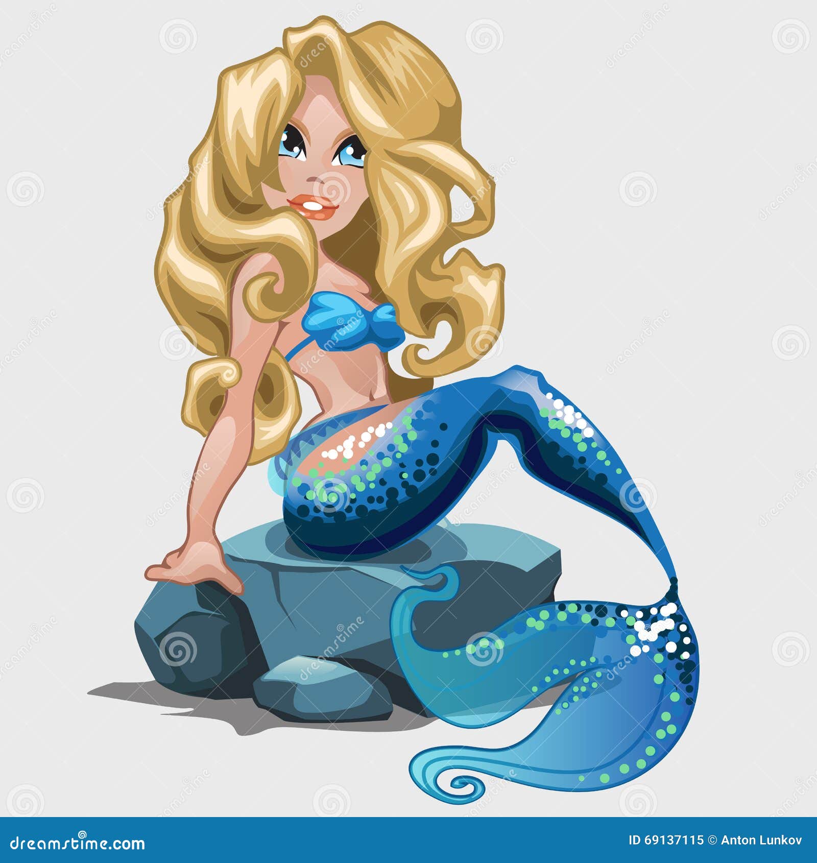 Blonde Mermaid With Long Hair In The Blue Swimsuit Stock Vector