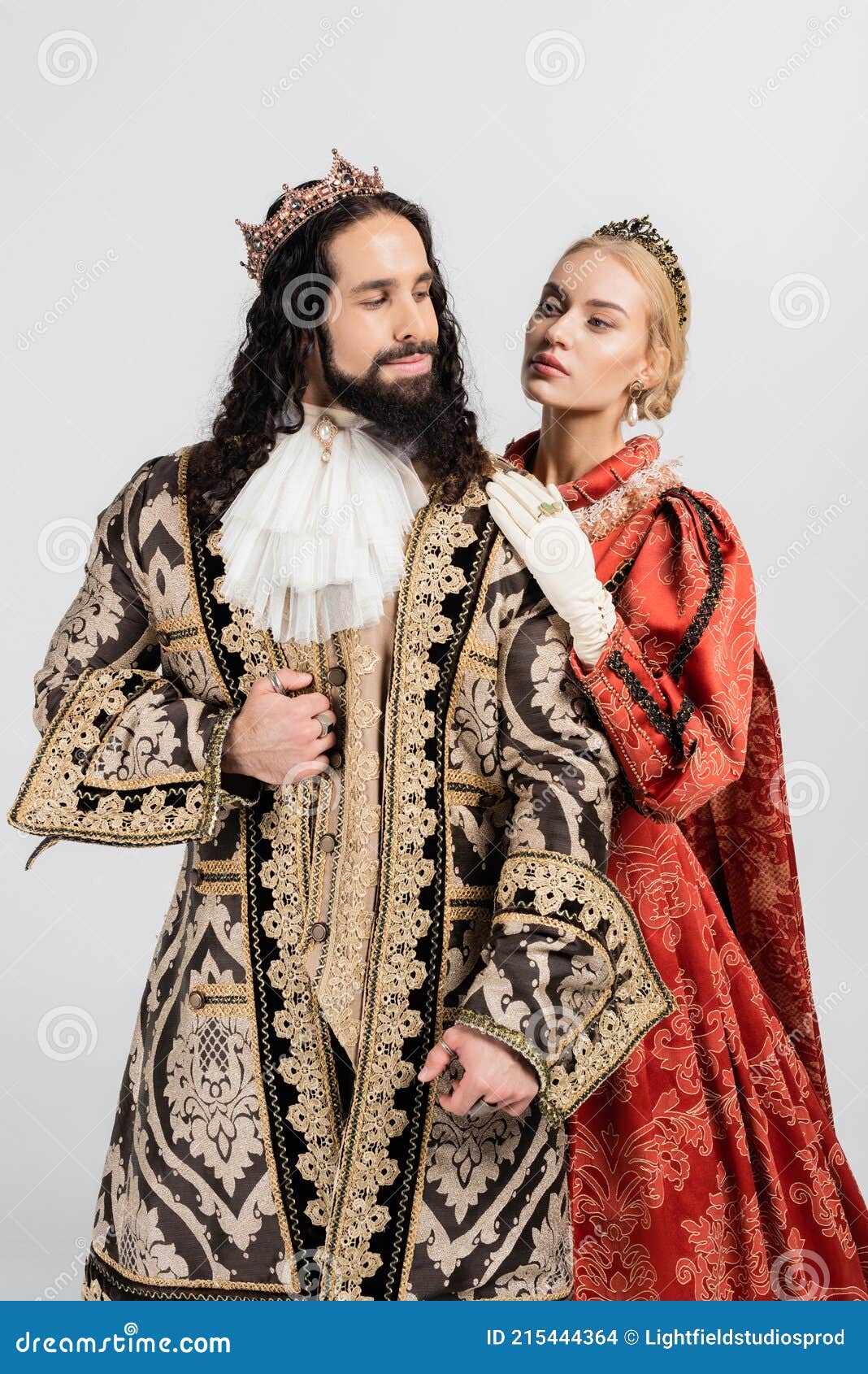 Queen And King With Crowns Hugging Isolated Free Stock Photo and