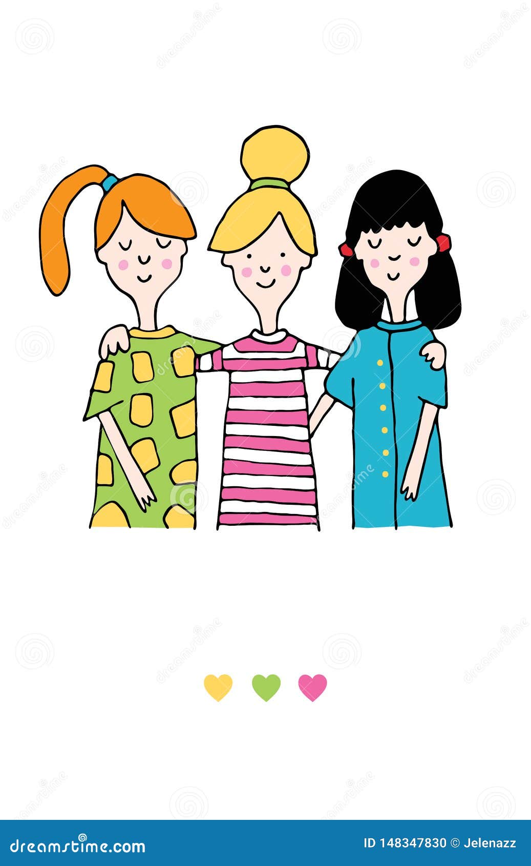 Three Besties Greeting Card Stock Vector - Illustration of blonde ...