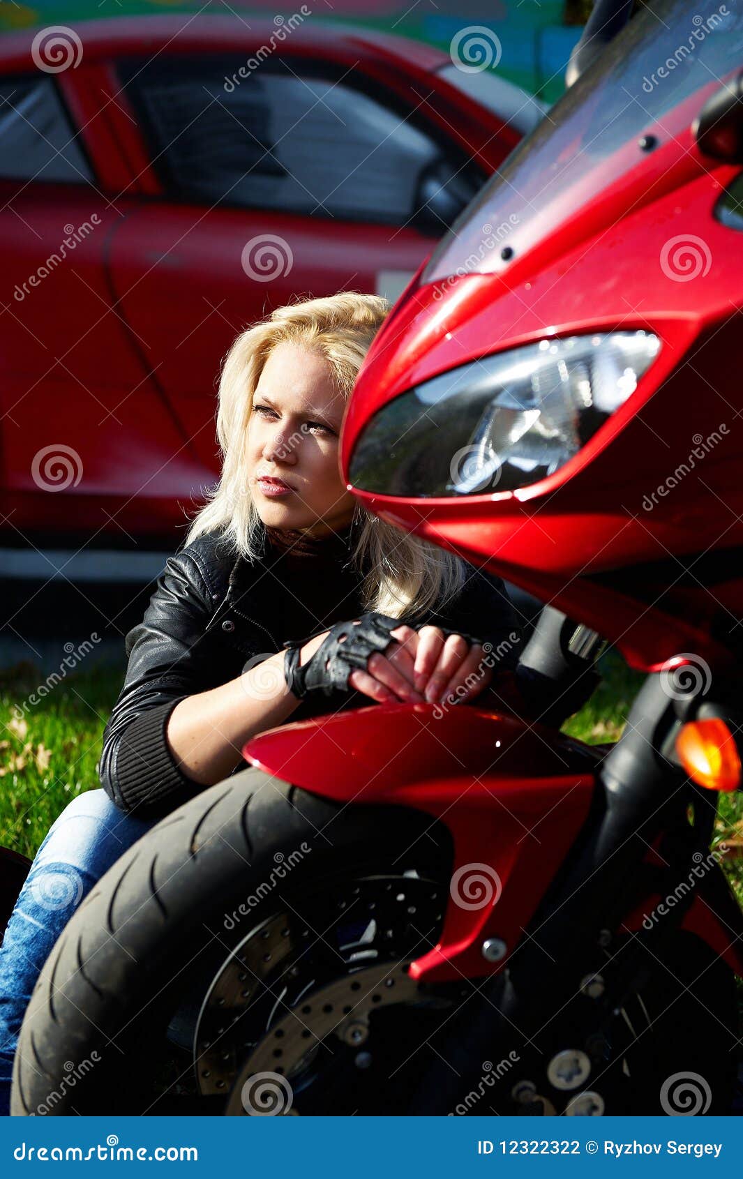 Blonde and red motorcycle stock photo. Image of romantic - 12322322