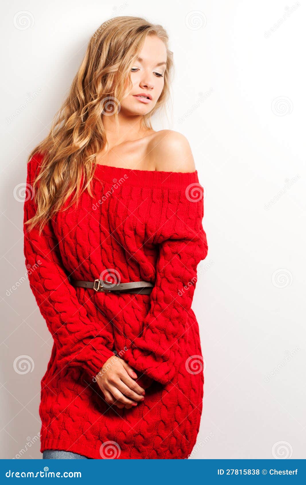 Blonde Woman with Wearing Red Dress Stock Photo - Image of caucasian ...